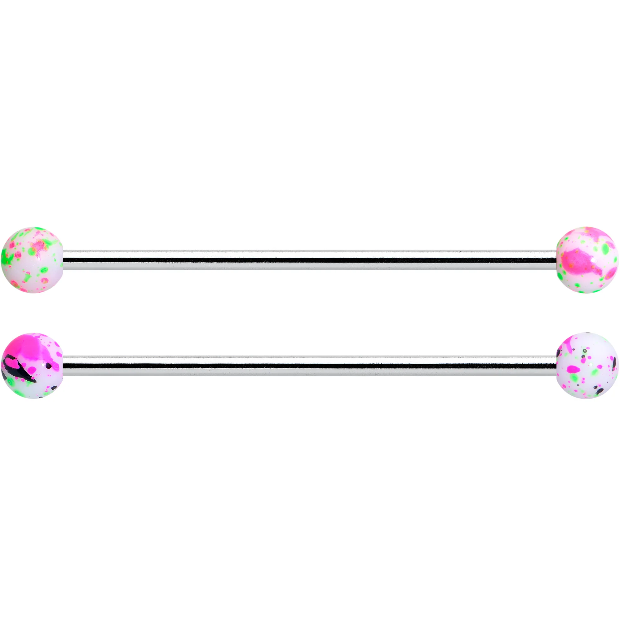 14G Splatter Pink White Purple Industrial Barbell 38mm Set of 4 - Image 4