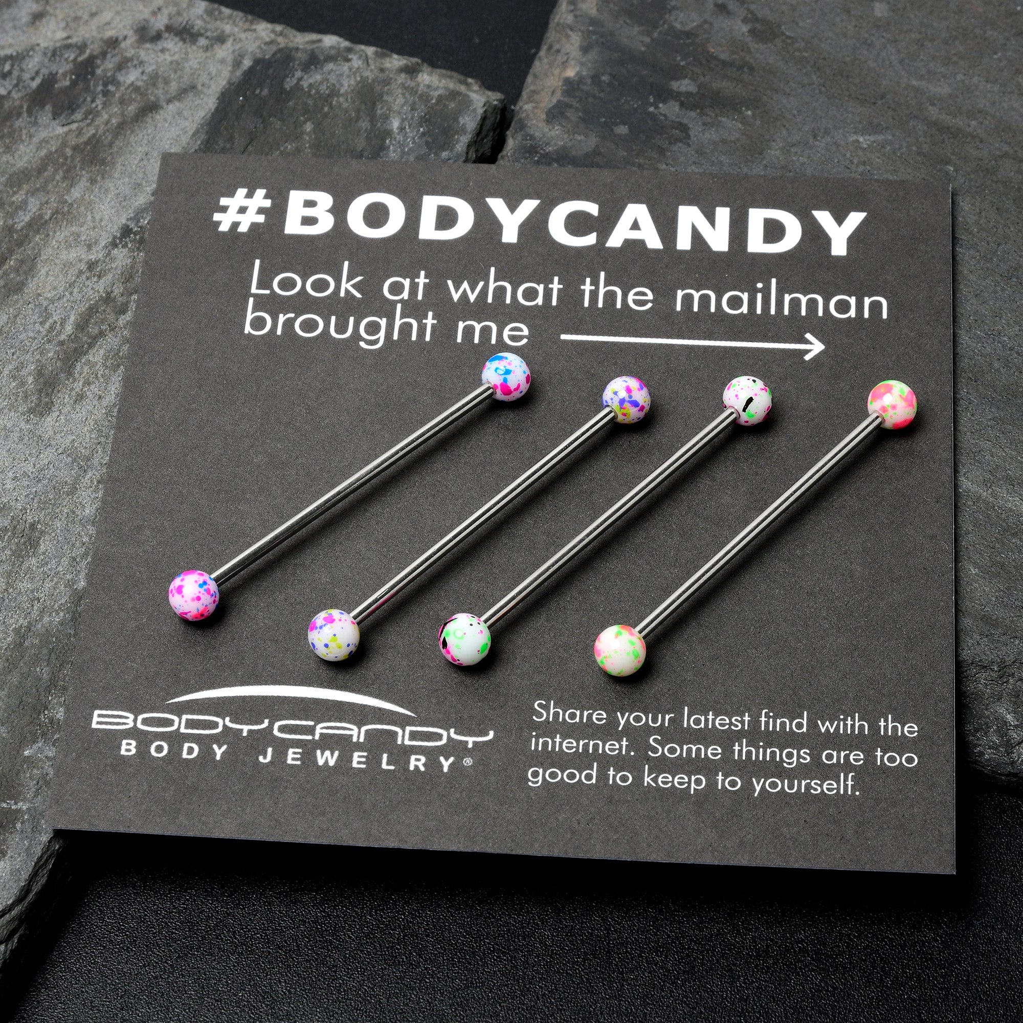 14G Splatter Pink White Purple Industrial Barbell 38mm Set of 4 - Image 5