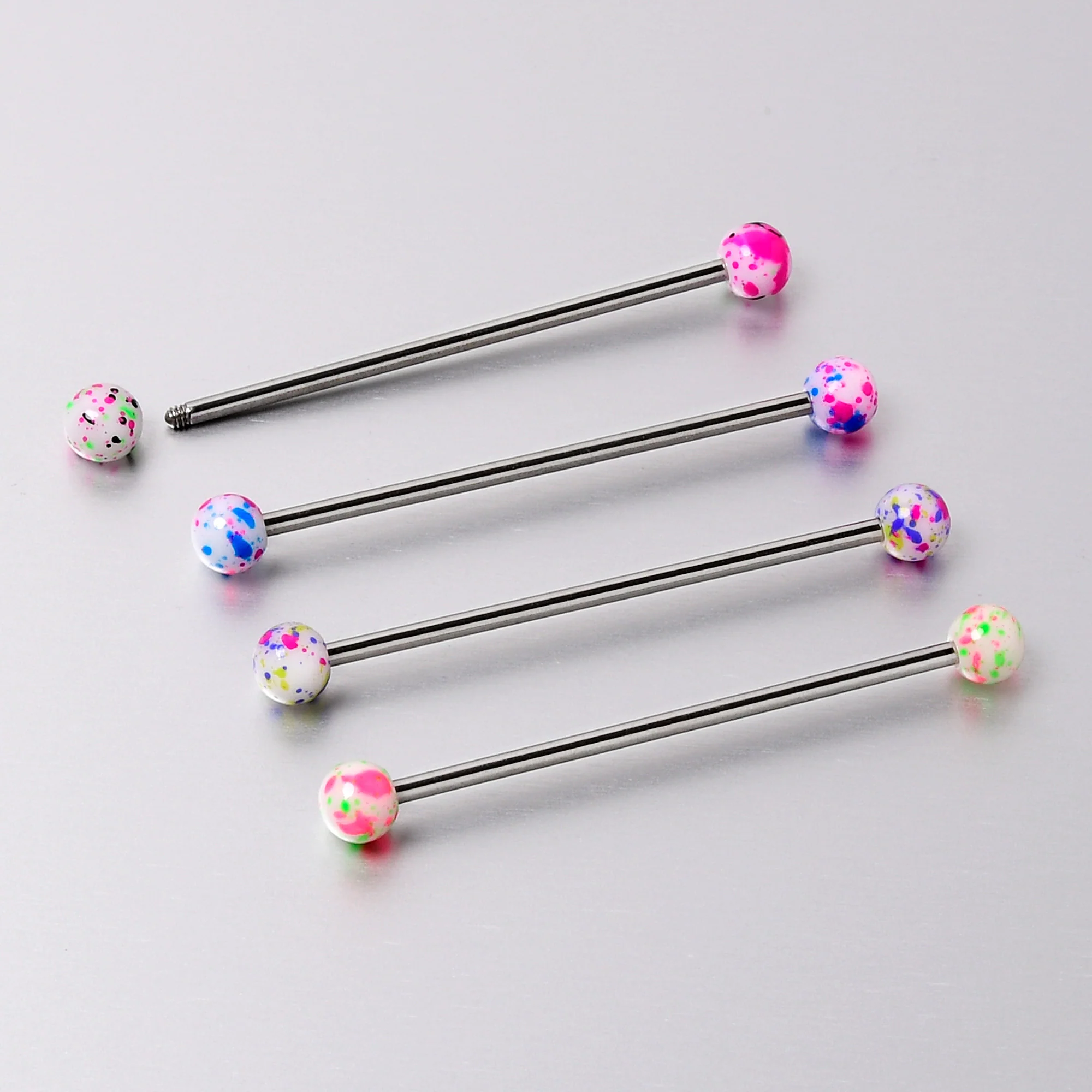 14G Splatter Pink White Purple Industrial Barbell 38mm Set of 4 - Image 8