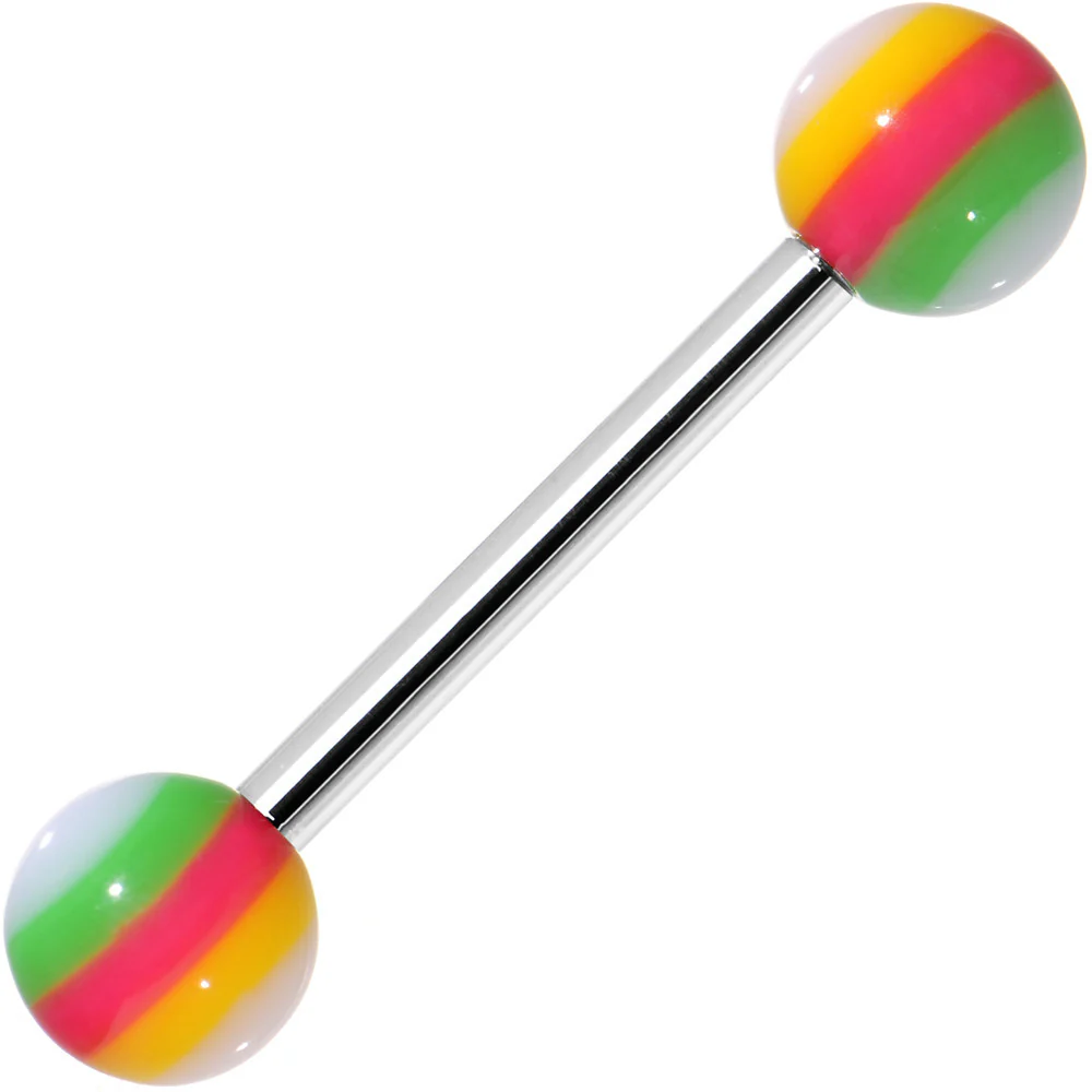 14G Stainless Steel Green Pink Yellow Ball Barbell Tongue Ring