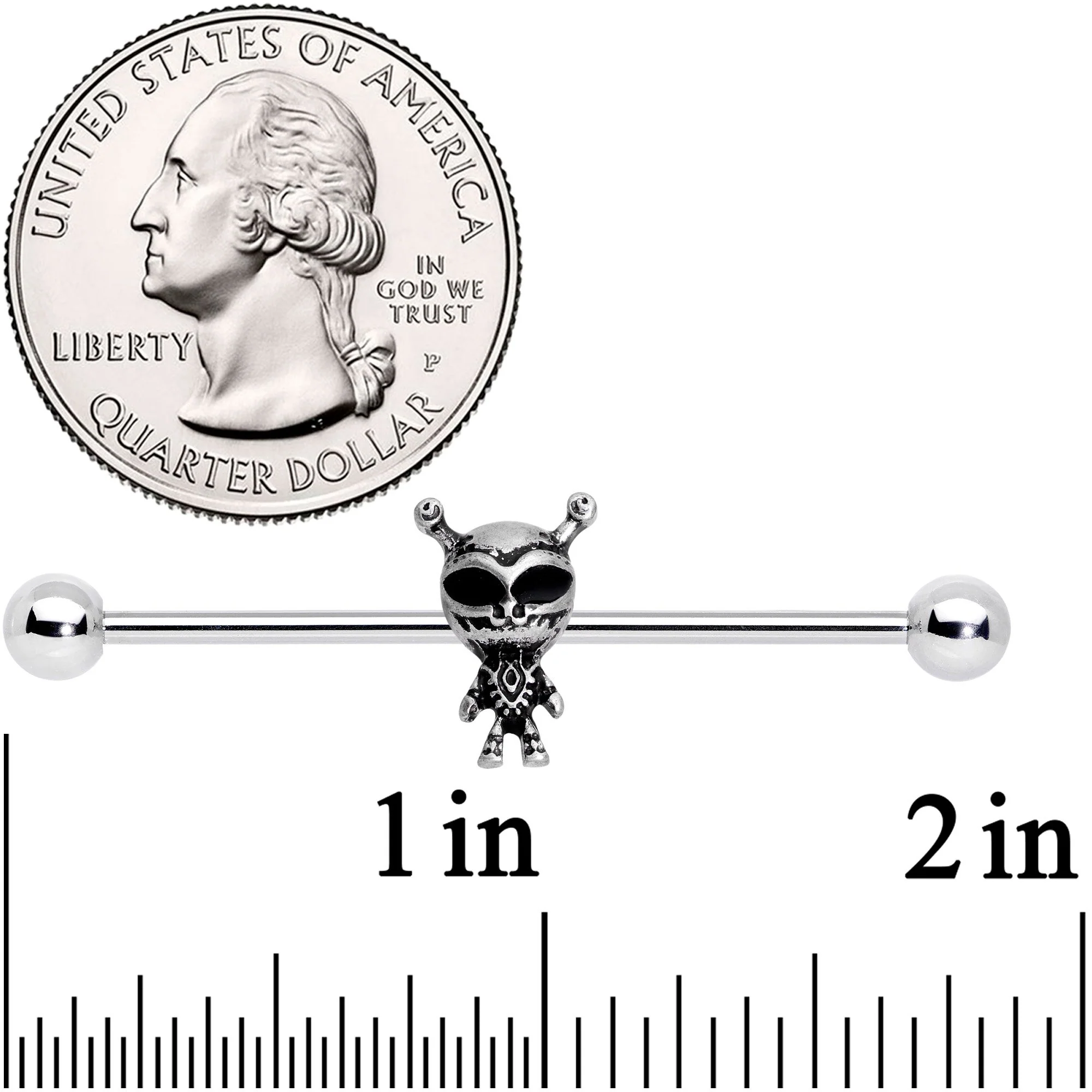 14G Sweet Black Eyed Alien Industrial Barbell 38mm - Image 2