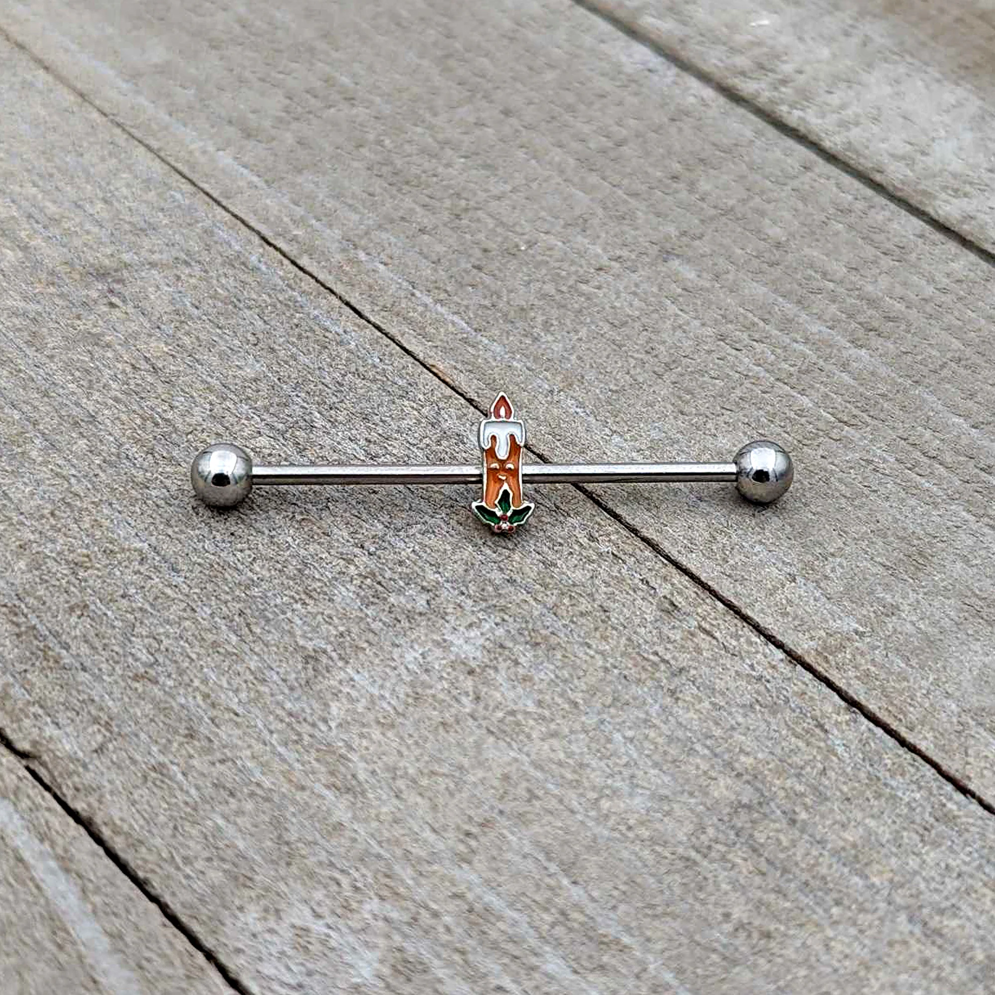 14G Sweet Christmas Holiday Candle Industrial Barbell 38mm - Image 6