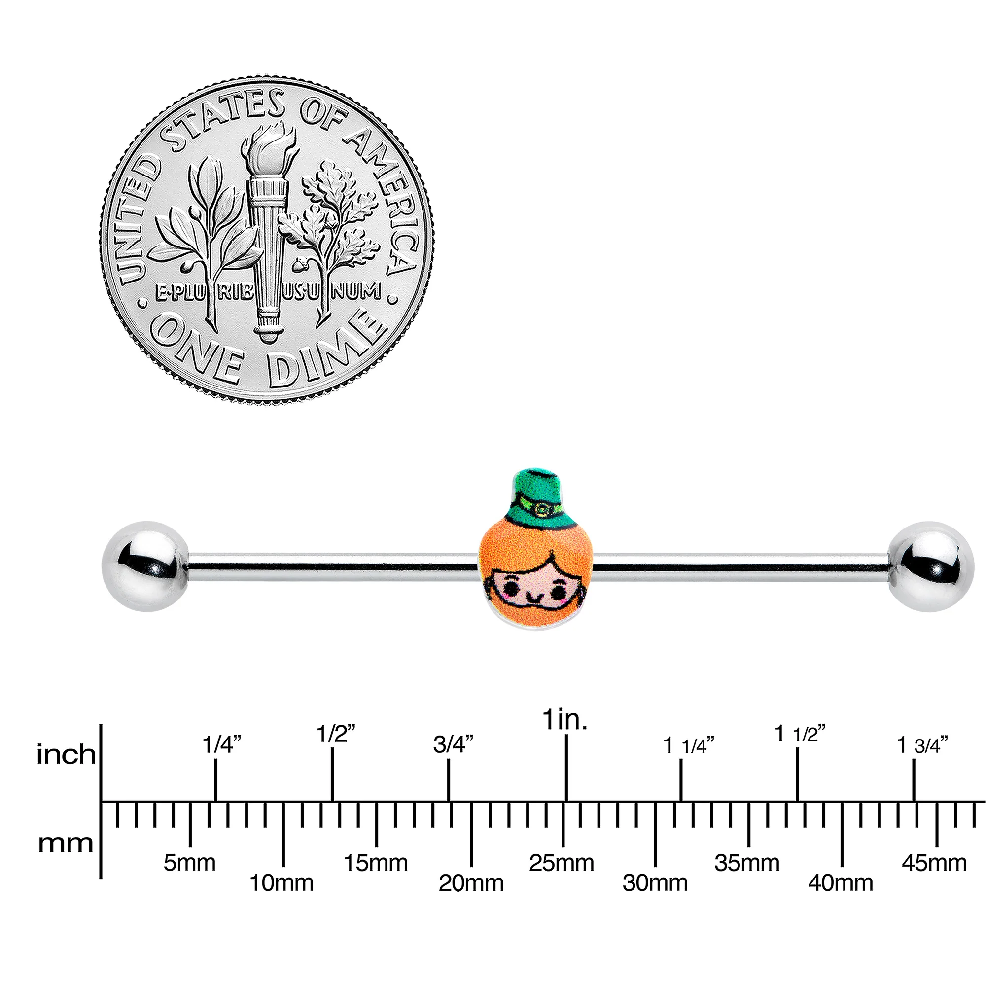 14G Sweet Happy Leprechaun St Patricks Industrial Barbell 38mm - Image 3