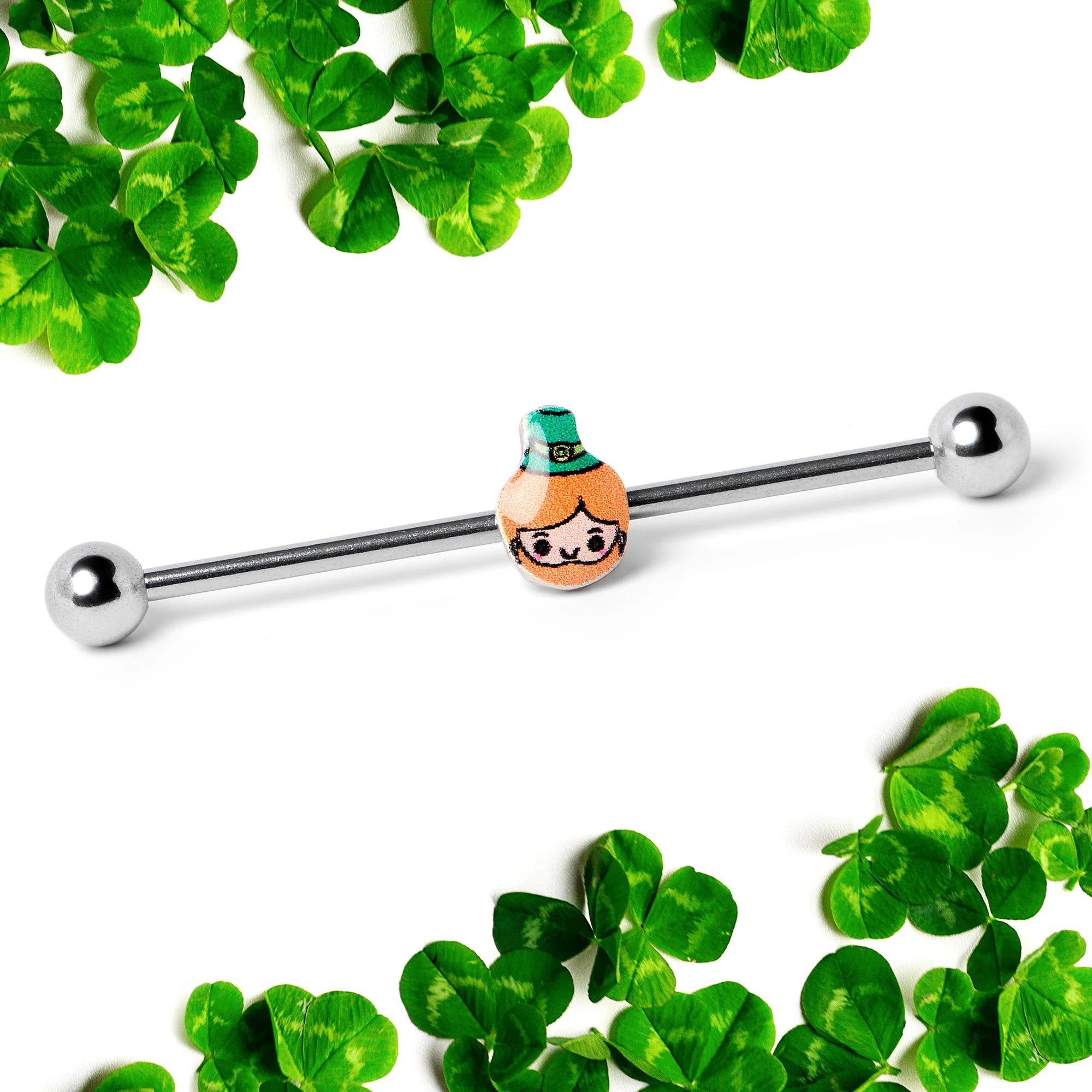 14G Sweet Happy Leprechaun St Patricks Industrial Barbell 38mm - Image 4