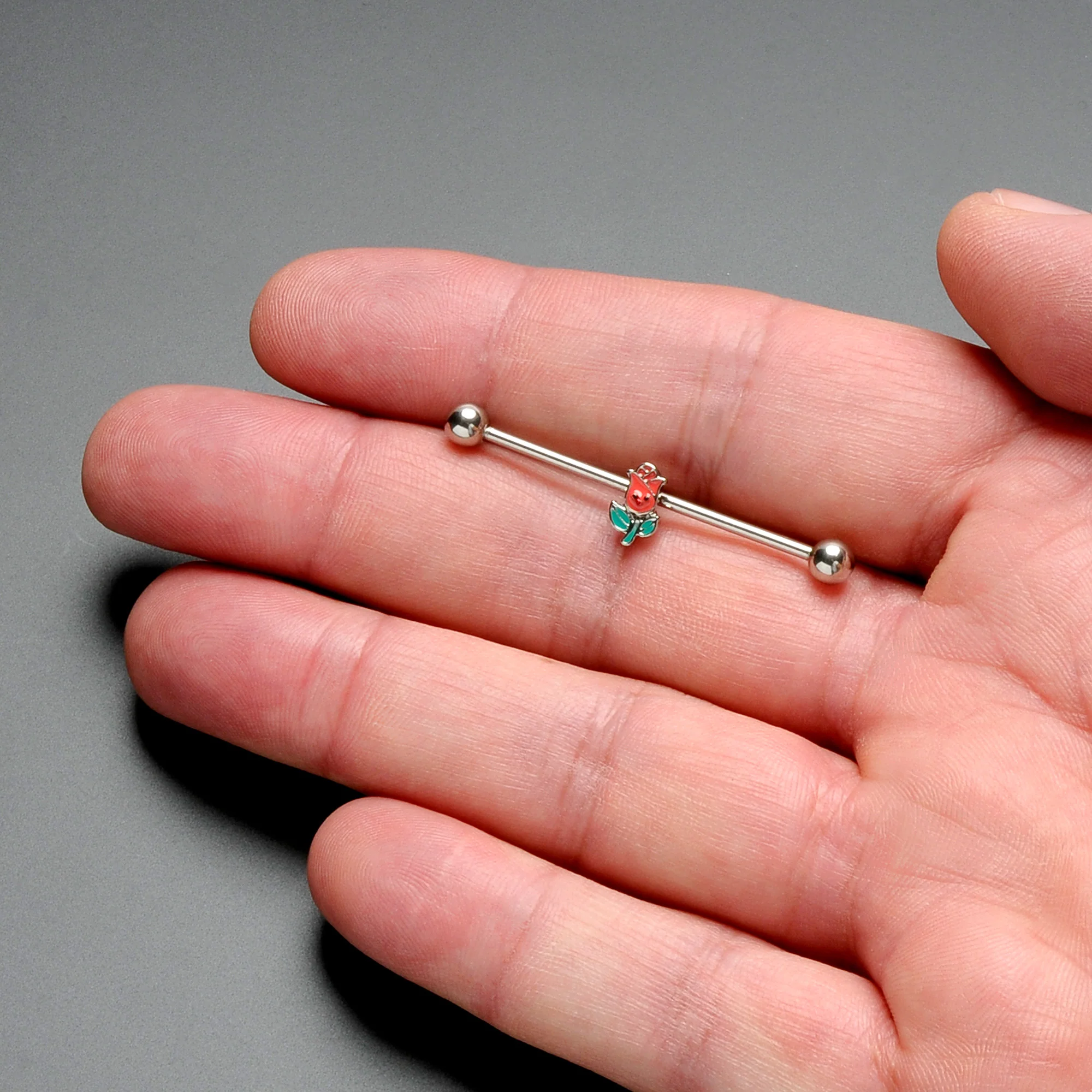 14G Sweet Happy Rose Flower Industrial Barbell 38mm - Image 7