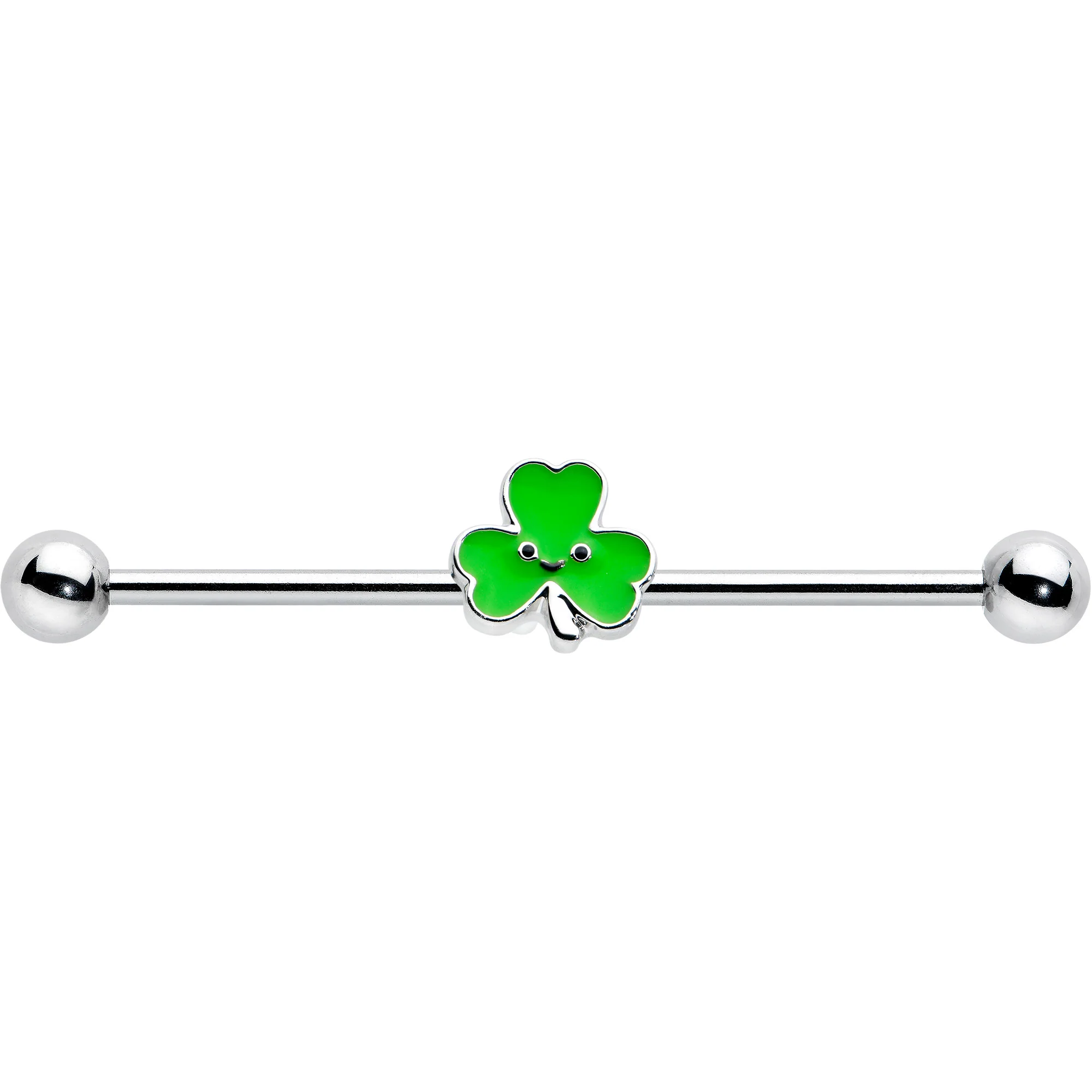 14G Sweet Happy Shamrock St Patricks Industrial Barbell 38mm - Image 2