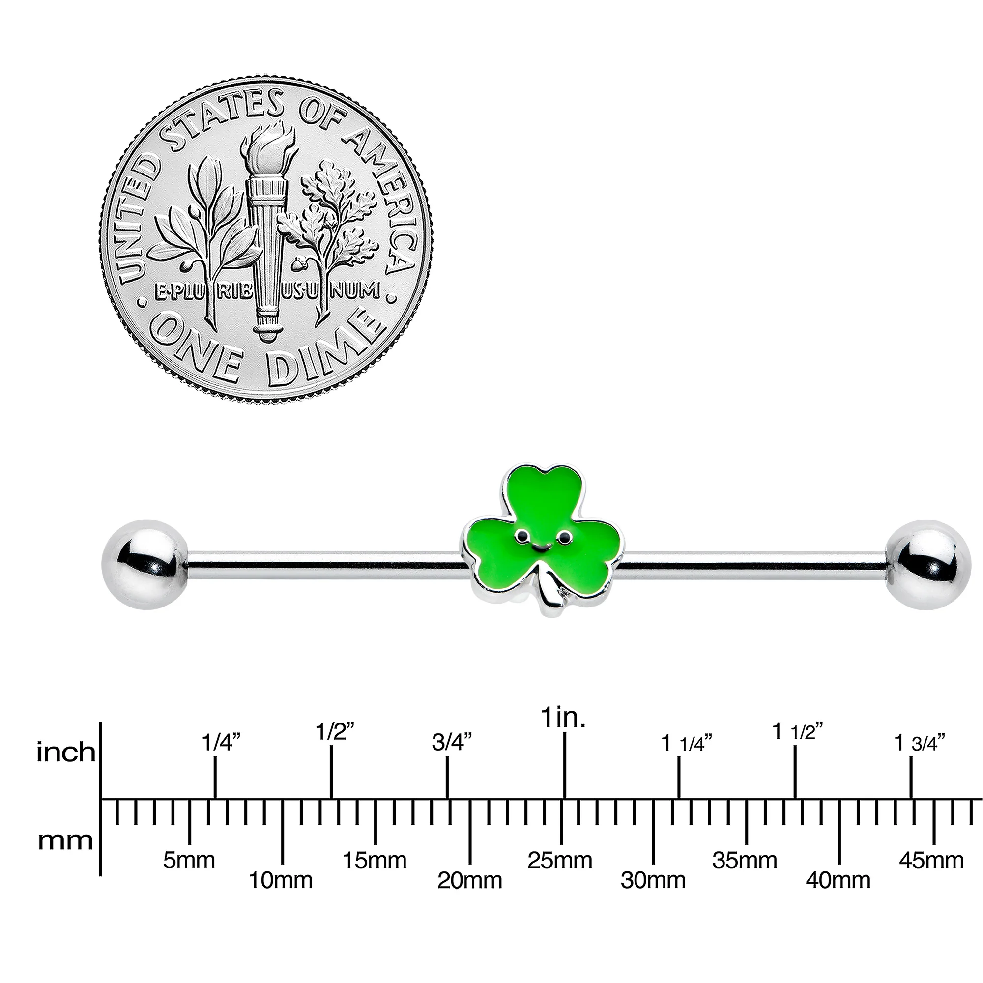 14G Sweet Happy Shamrock St Patricks Industrial Barbell 38mm - Image 3