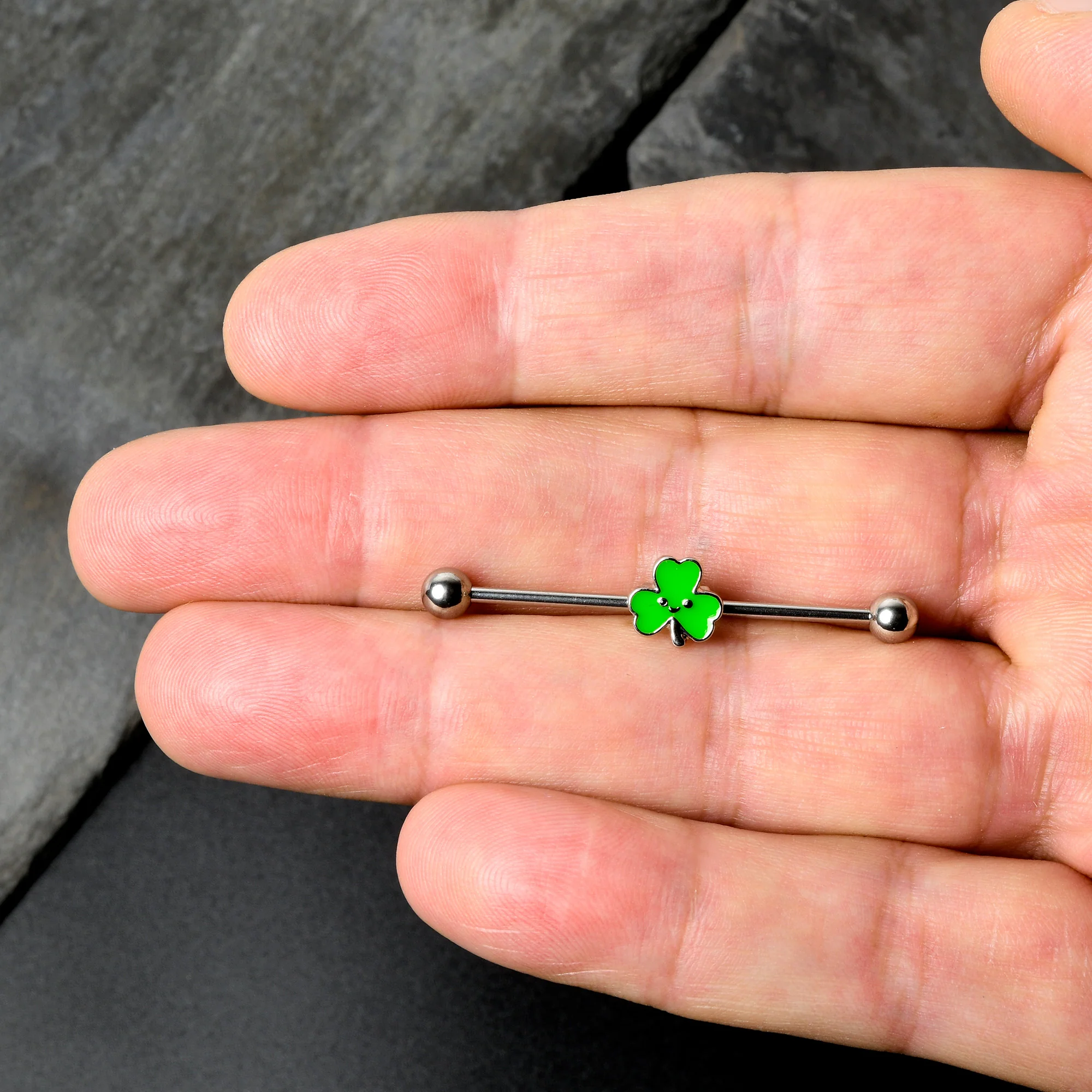 14G Sweet Happy Shamrock St Patricks Industrial Barbell 38mm - Image 6