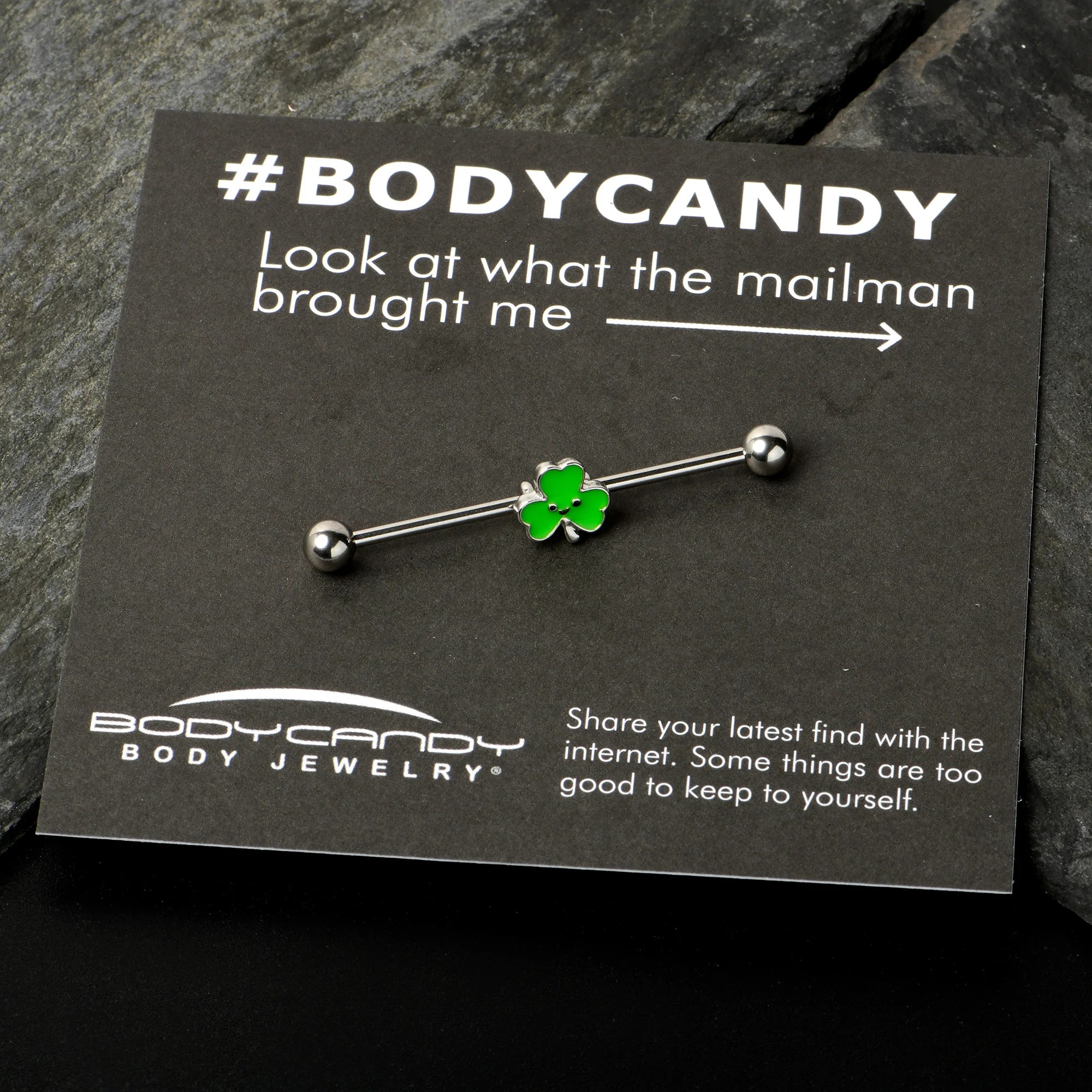 14G Sweet Happy Shamrock St Patricks Industrial Barbell 38mm - Image 7