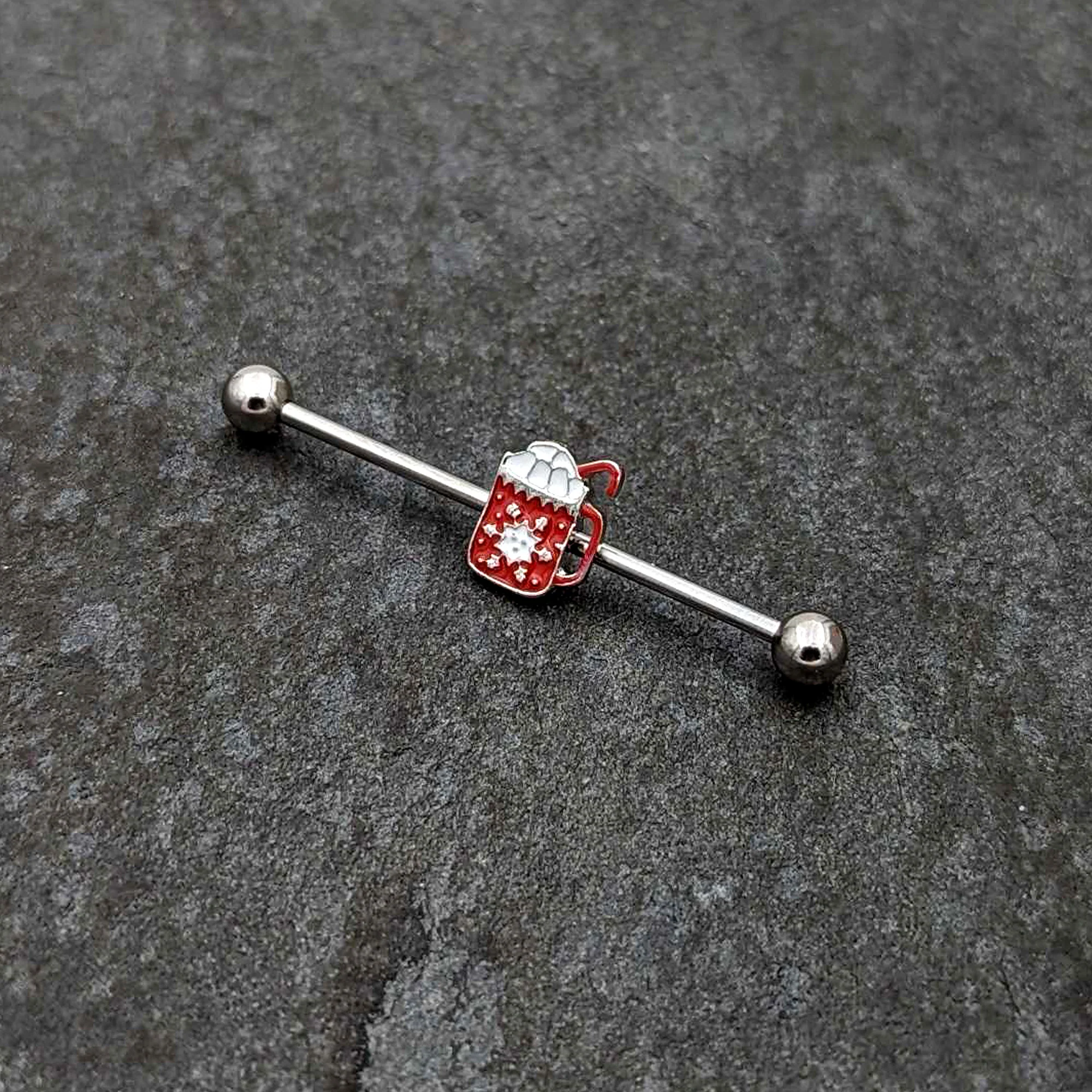 14G Sweet Hot Cocoa Marshmallow Holiday Industrial Barbell 38mm - Image 4