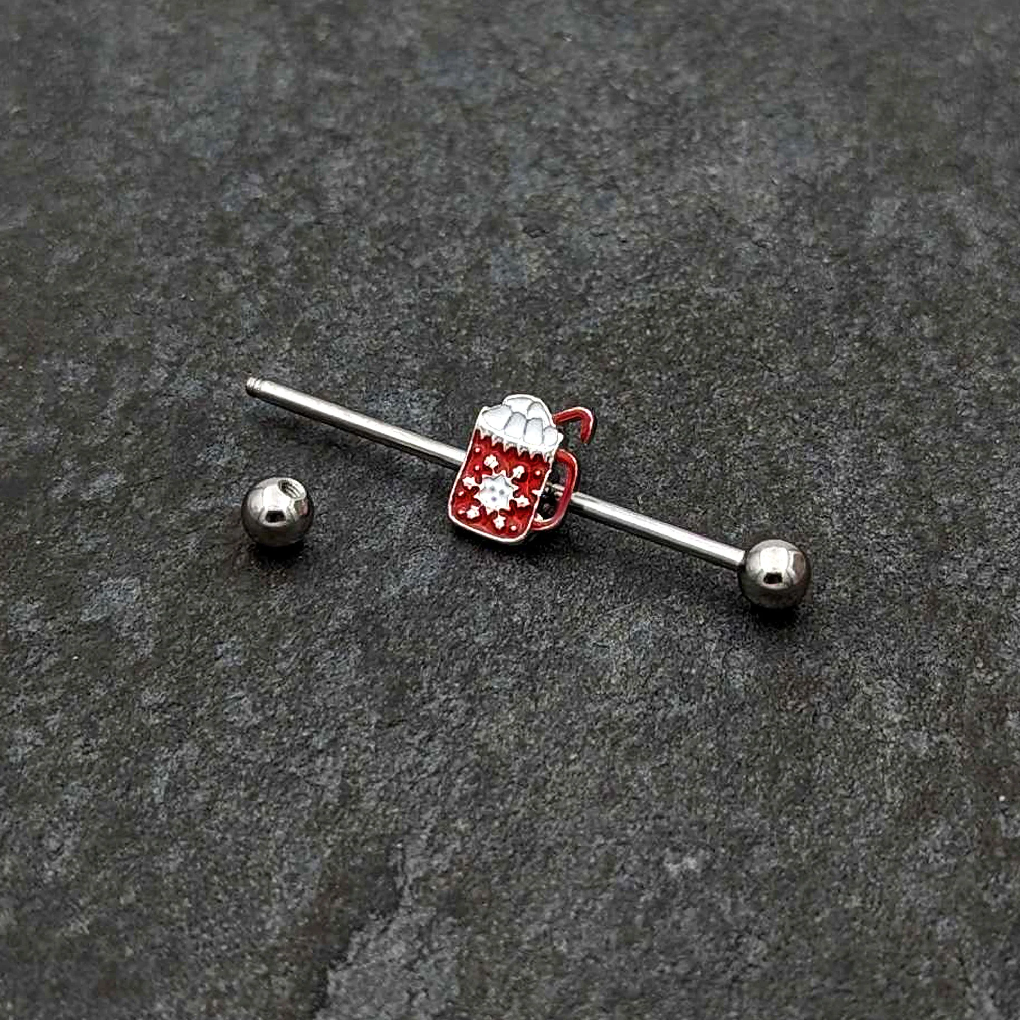 14G Sweet Hot Cocoa Marshmallow Holiday Industrial Barbell 38mm - Image 5