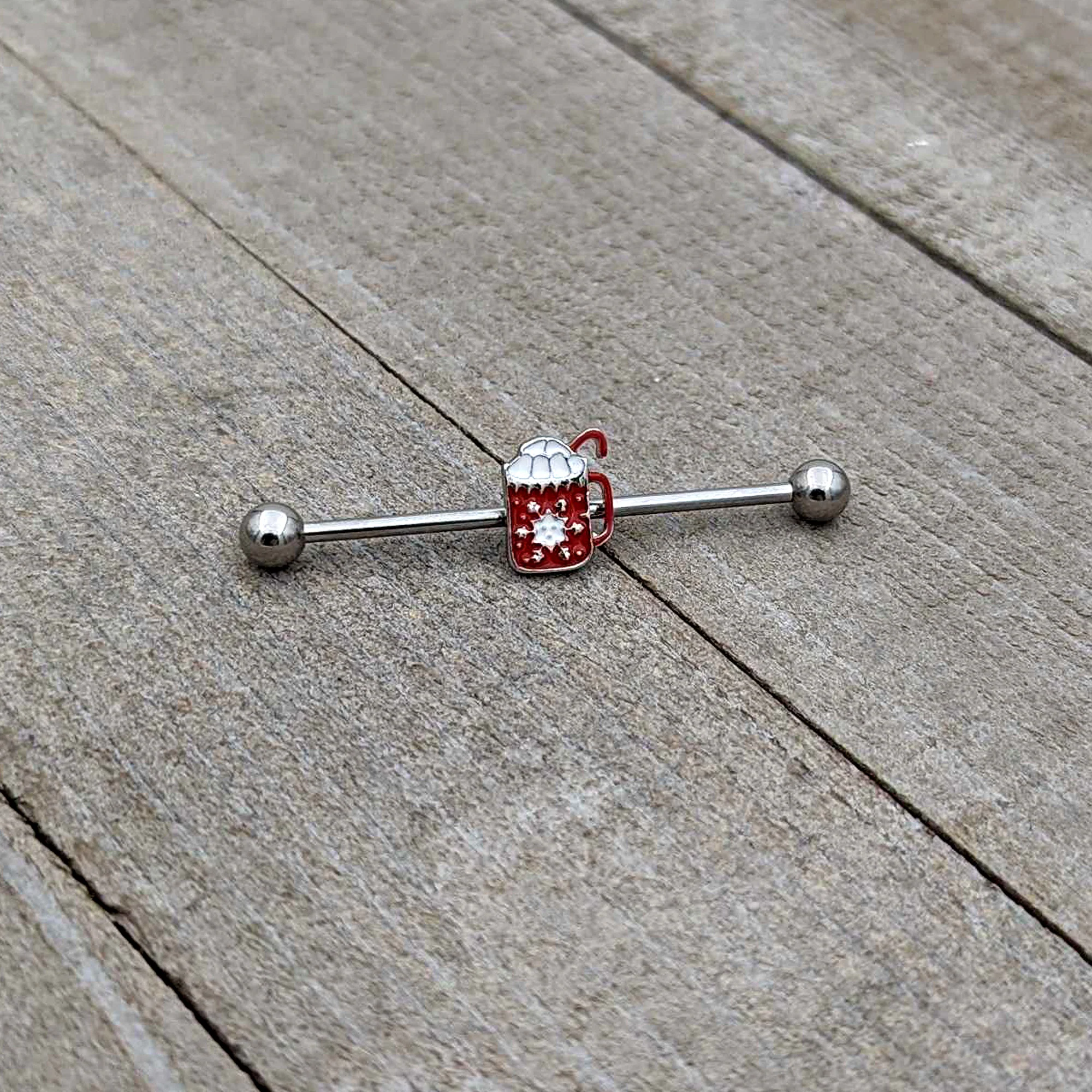 14G Sweet Hot Cocoa Marshmallow Holiday Industrial Barbell 38mm - Image 6