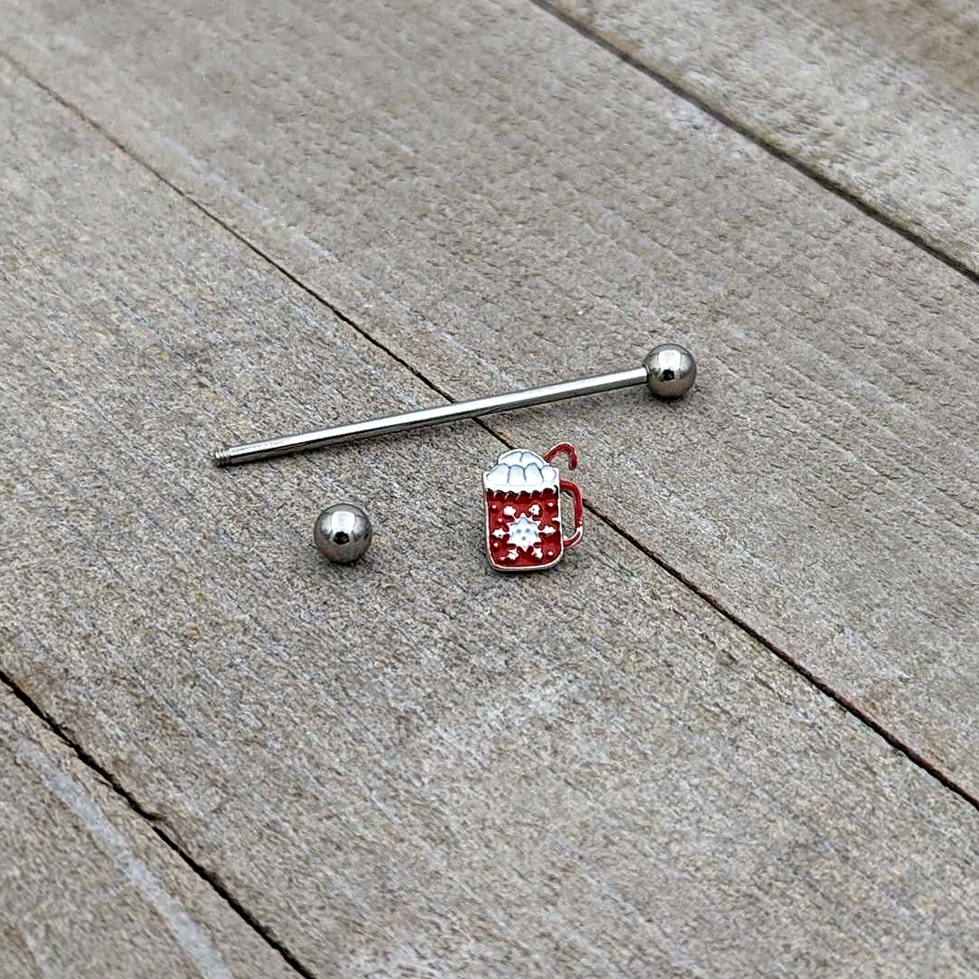14G Sweet Hot Cocoa Marshmallow Holiday Industrial Barbell 38mm - Image 7