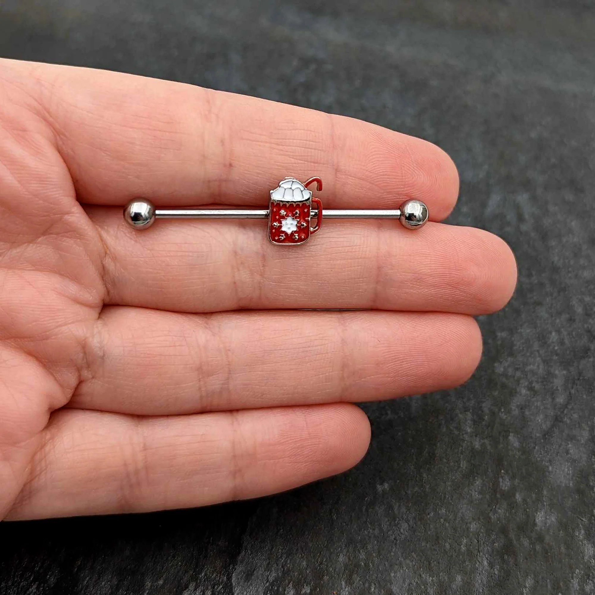 14G Sweet Hot Cocoa Marshmallow Holiday Industrial Barbell 38mm - Image 8