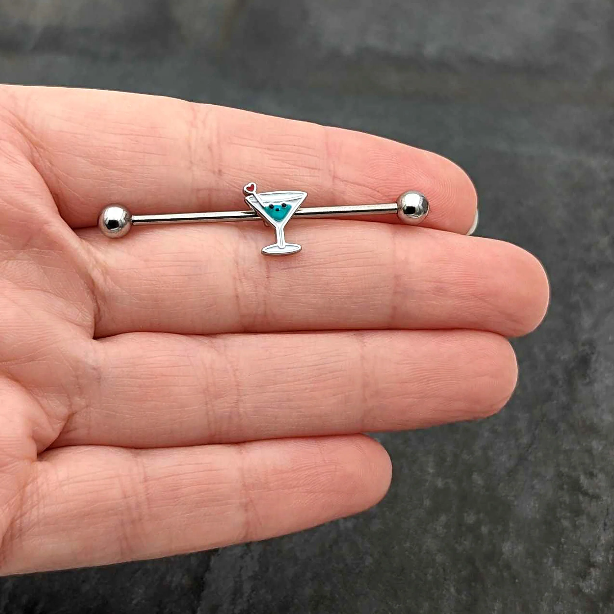 14G Sweet Martini Glass Heart Industrial Barbell 38mm - Image 8
