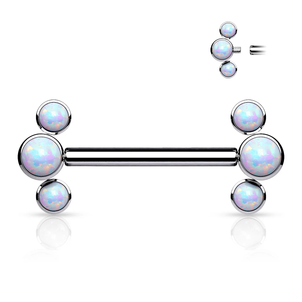 14G Synthetic Opal ASTM F-136 Implant Grade Titanium Internally Threaded Bridge Barbell