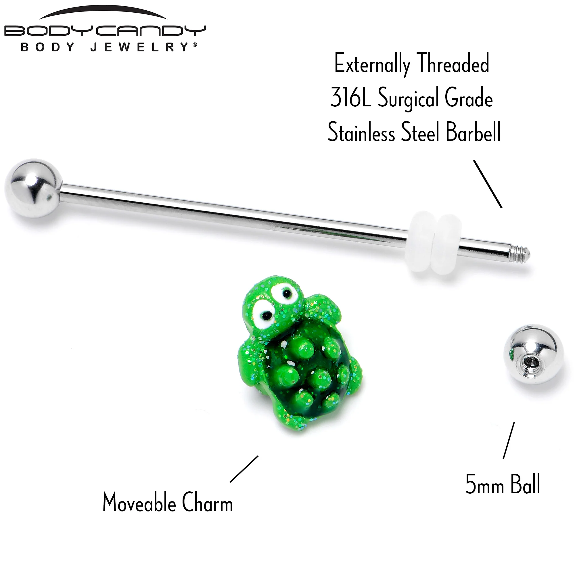 14G Texture Turtle Industrial Barbell 38mm - Image 5