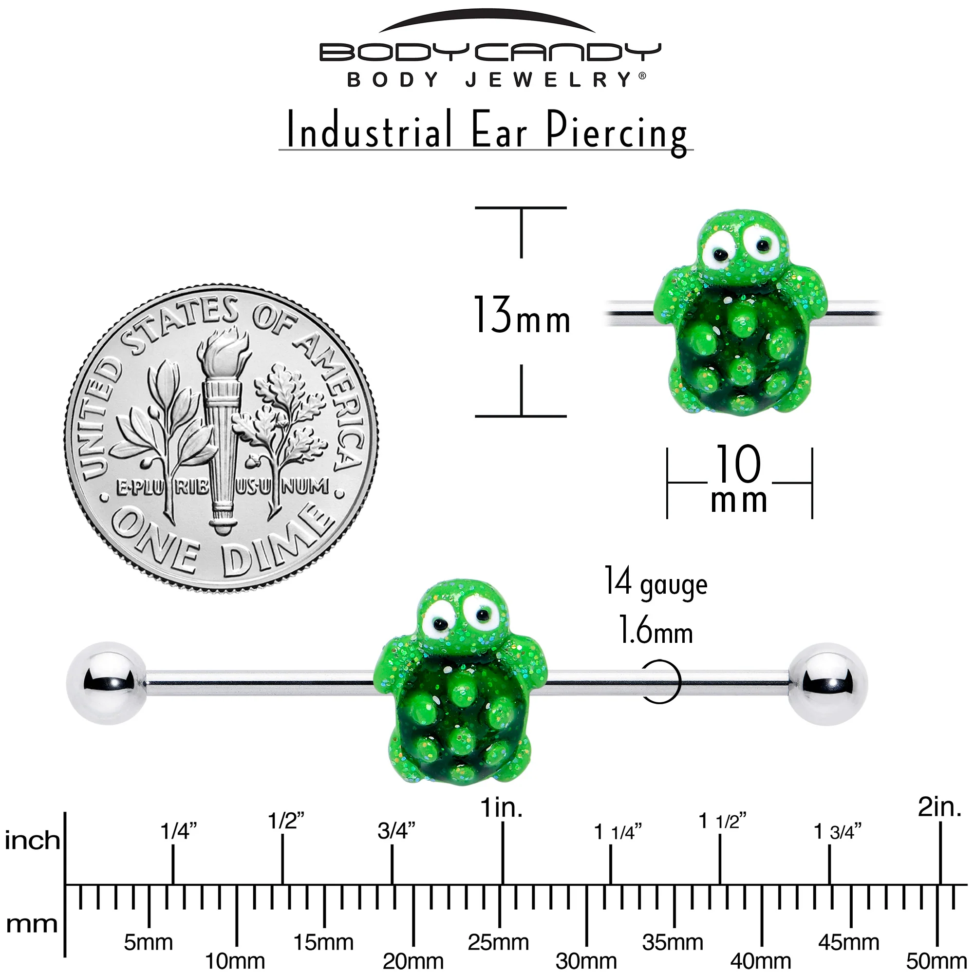 14G Texture Turtle Industrial Barbell 38mm - Image 6