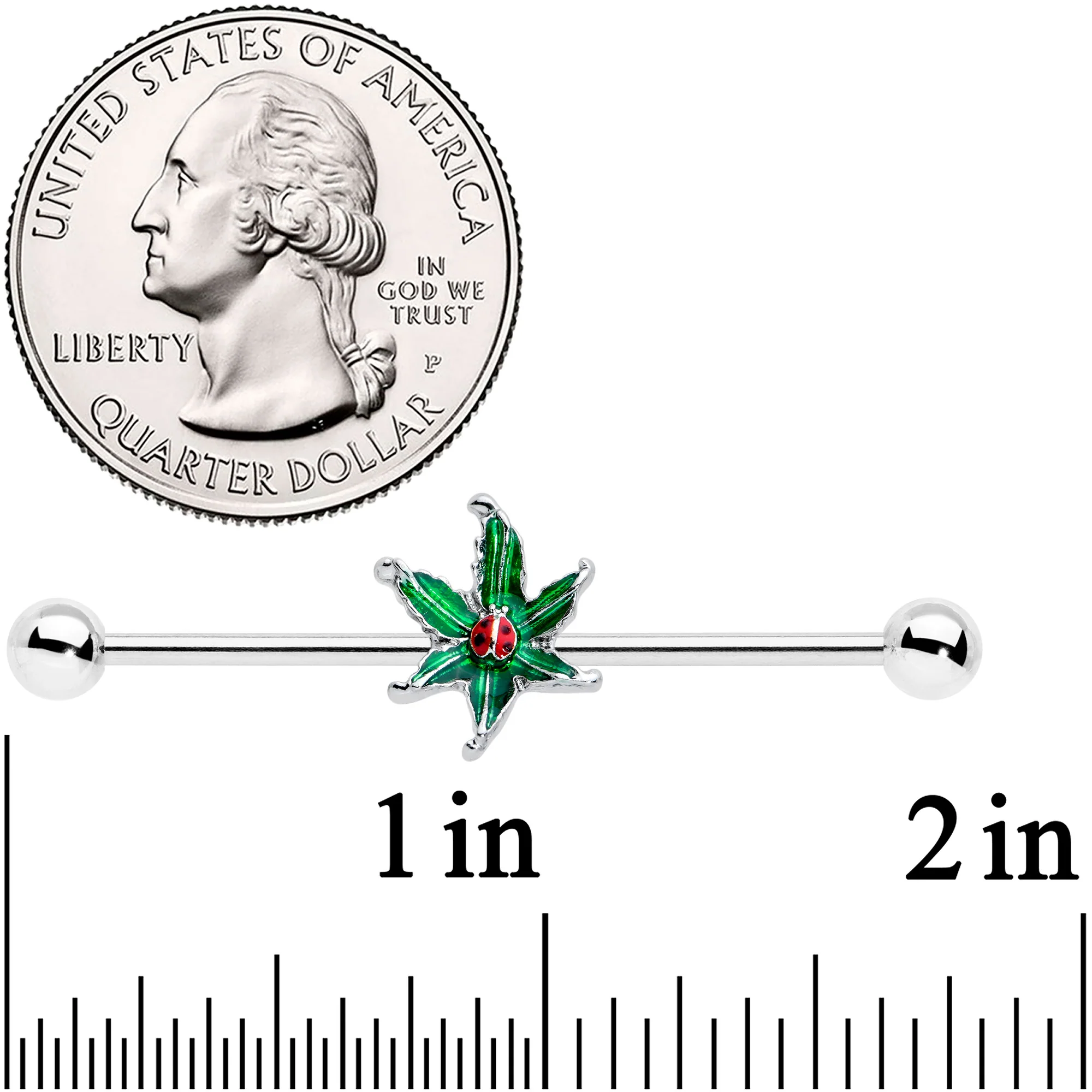 14G Tiny Ladybug Leaves Industrial Barbell 38mm - Image 2
