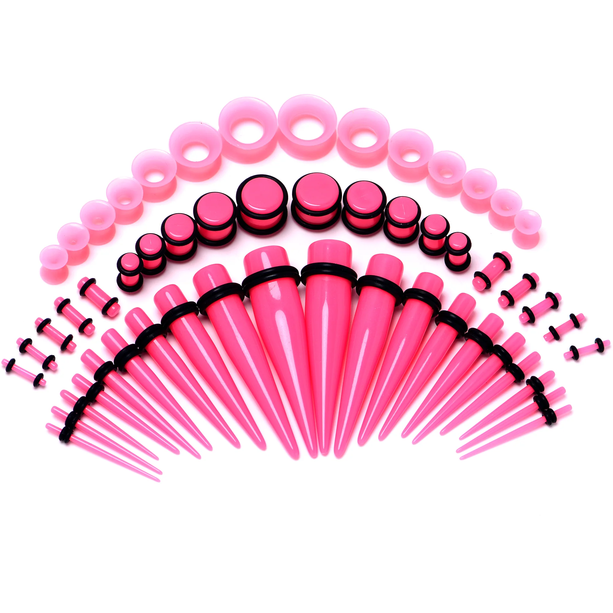 14G to 1/2 Pink Acrylic 54 Piece Ear Stretching Kit with Jojoba Oil - Image 2