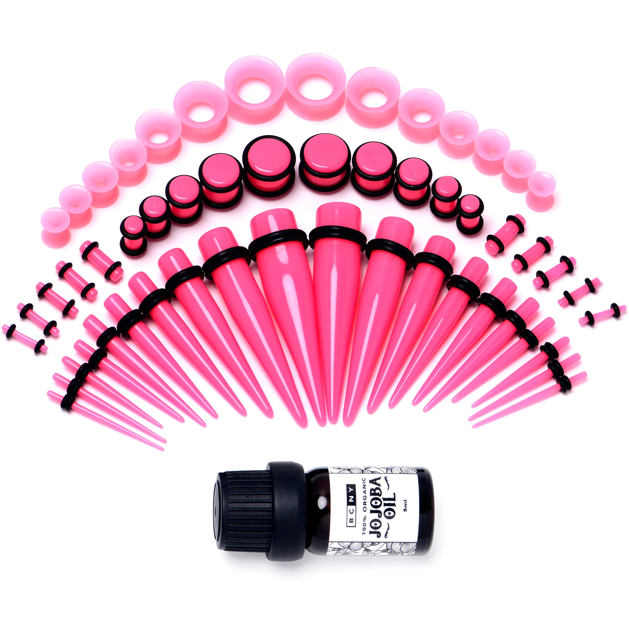 14G to 1/2 Pink Acrylic 54 Piece Ear Stretching Kit with Jojoba Oil - Image 3