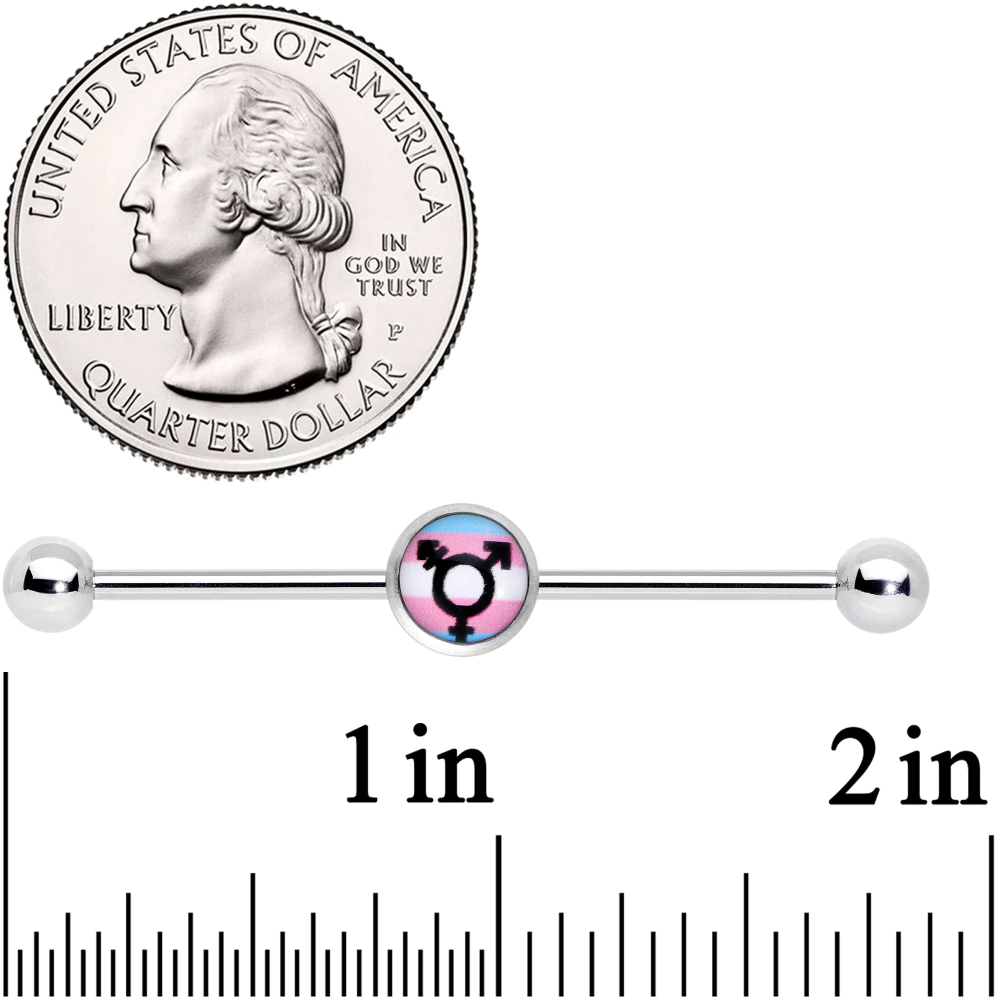 14G Transgender Pride Logo Industrial Barbell 38mm - Image 2