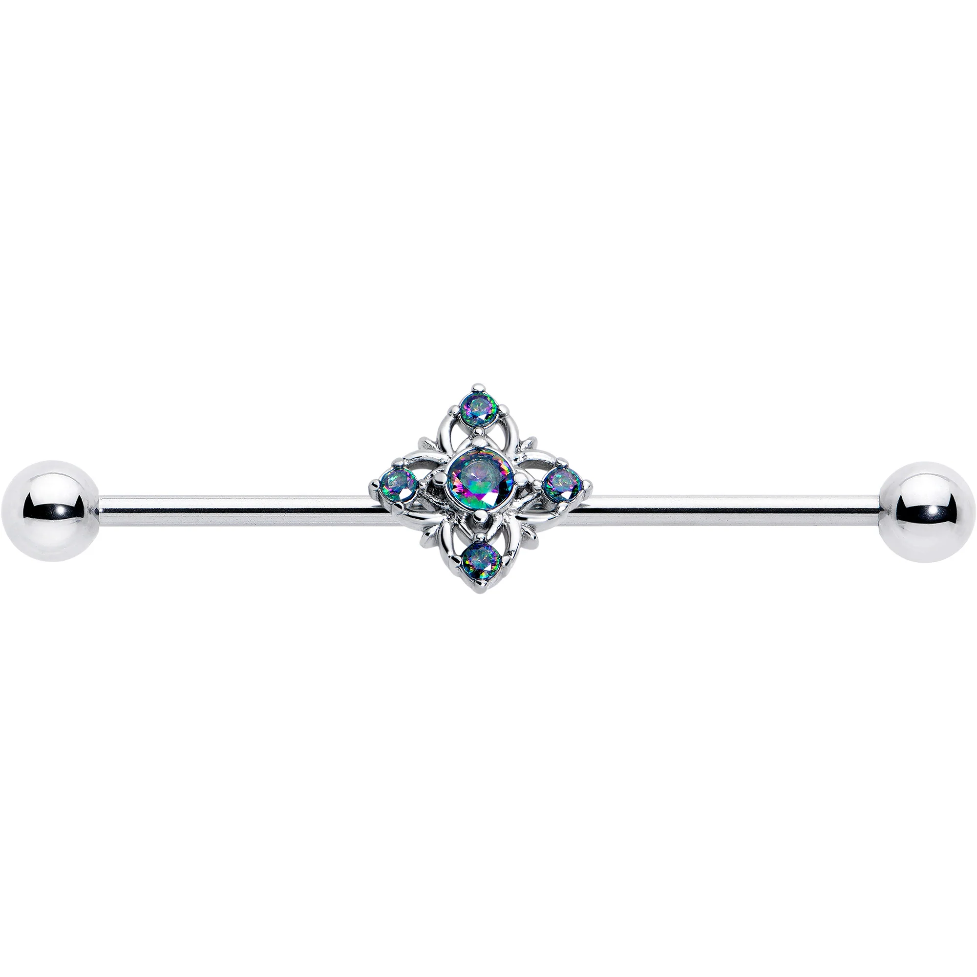 14G Vitrail CZ Gem Beauty Cross Industrial Barbell 38mm - Image 2