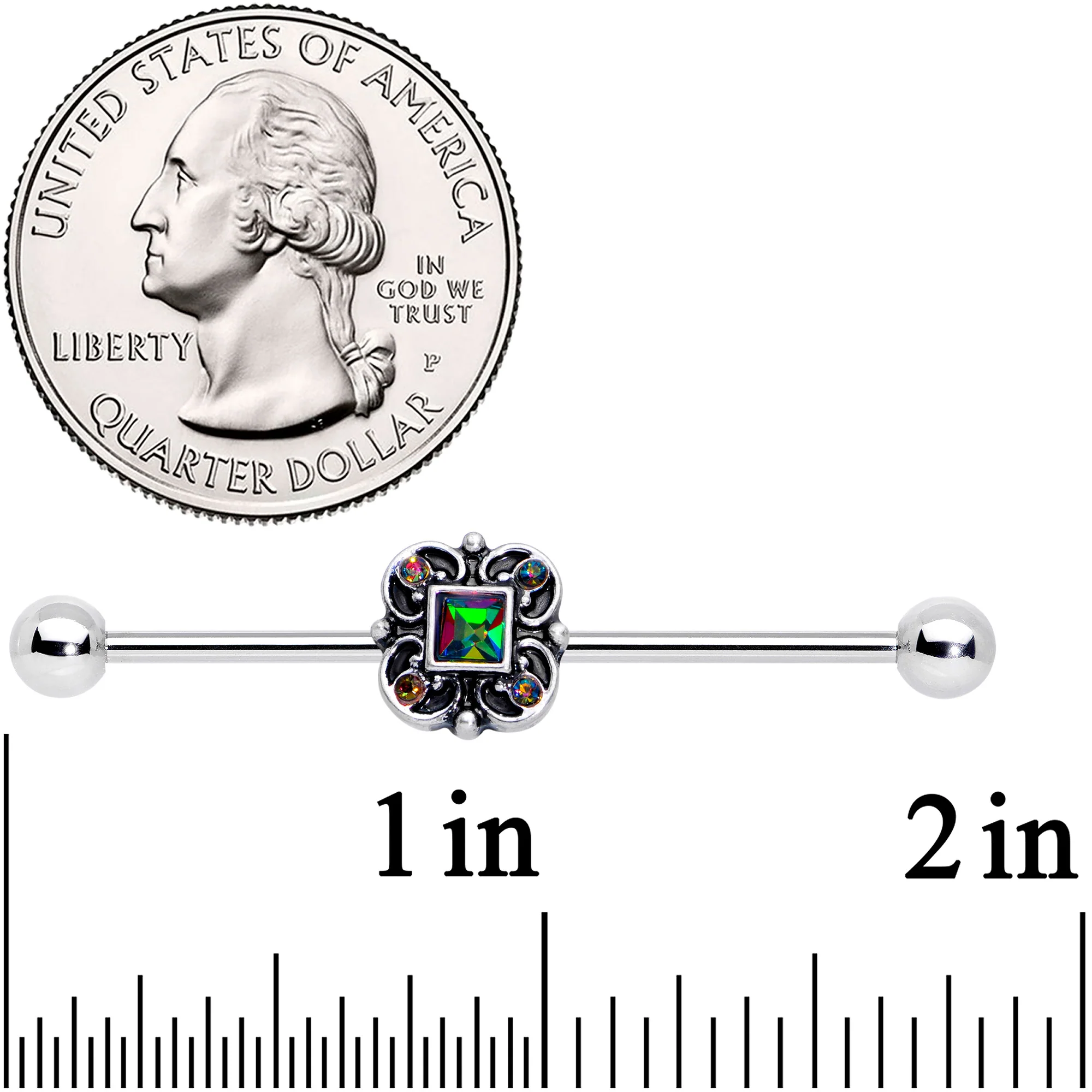 14G Vitrail Gem Royal Seal Industrial Barbell 38mm - Image 2