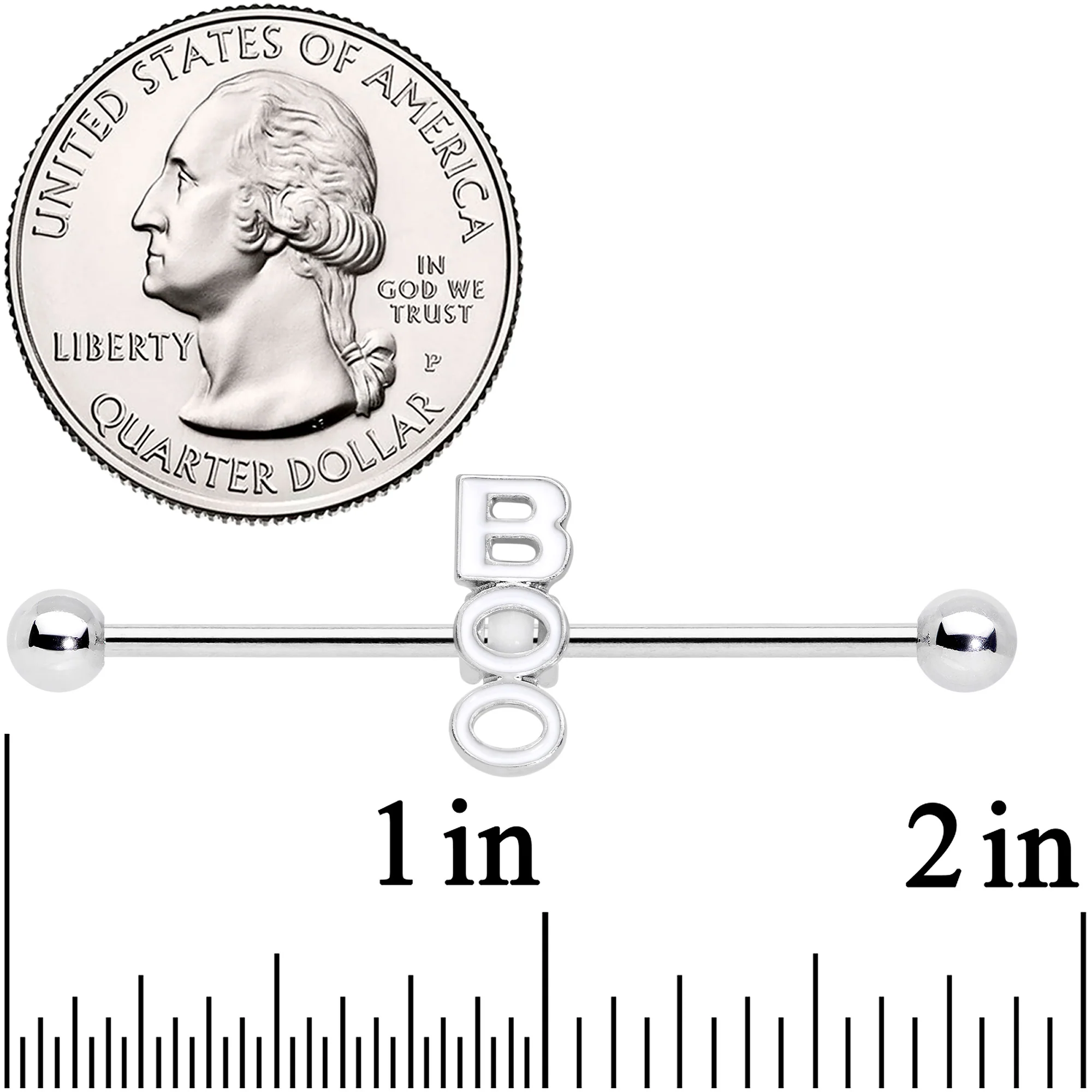 14G White Boo Halloween Industrial Barbell 38mm - Image 2