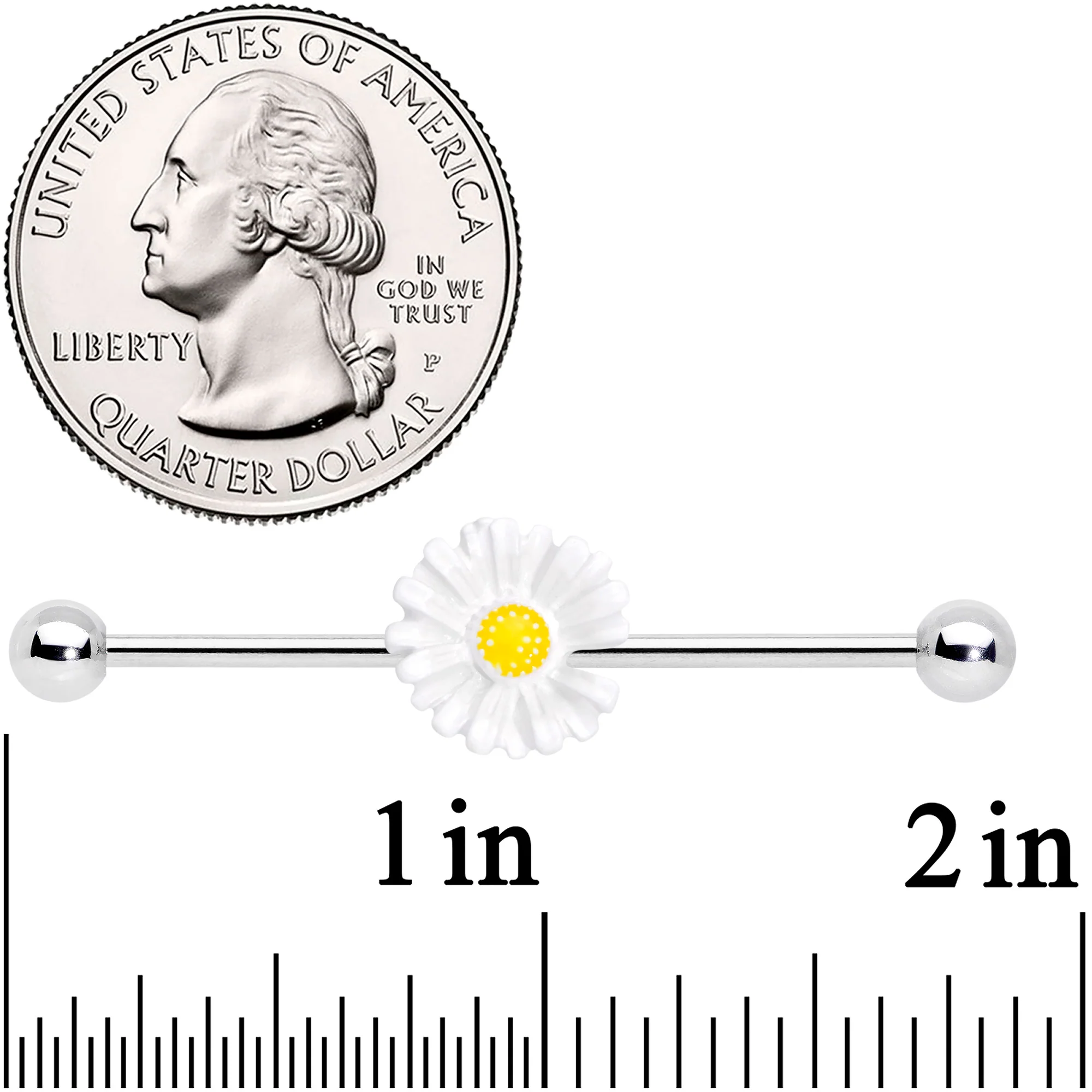 14G White Daisy Industrial Barbell 38mm - Image 2