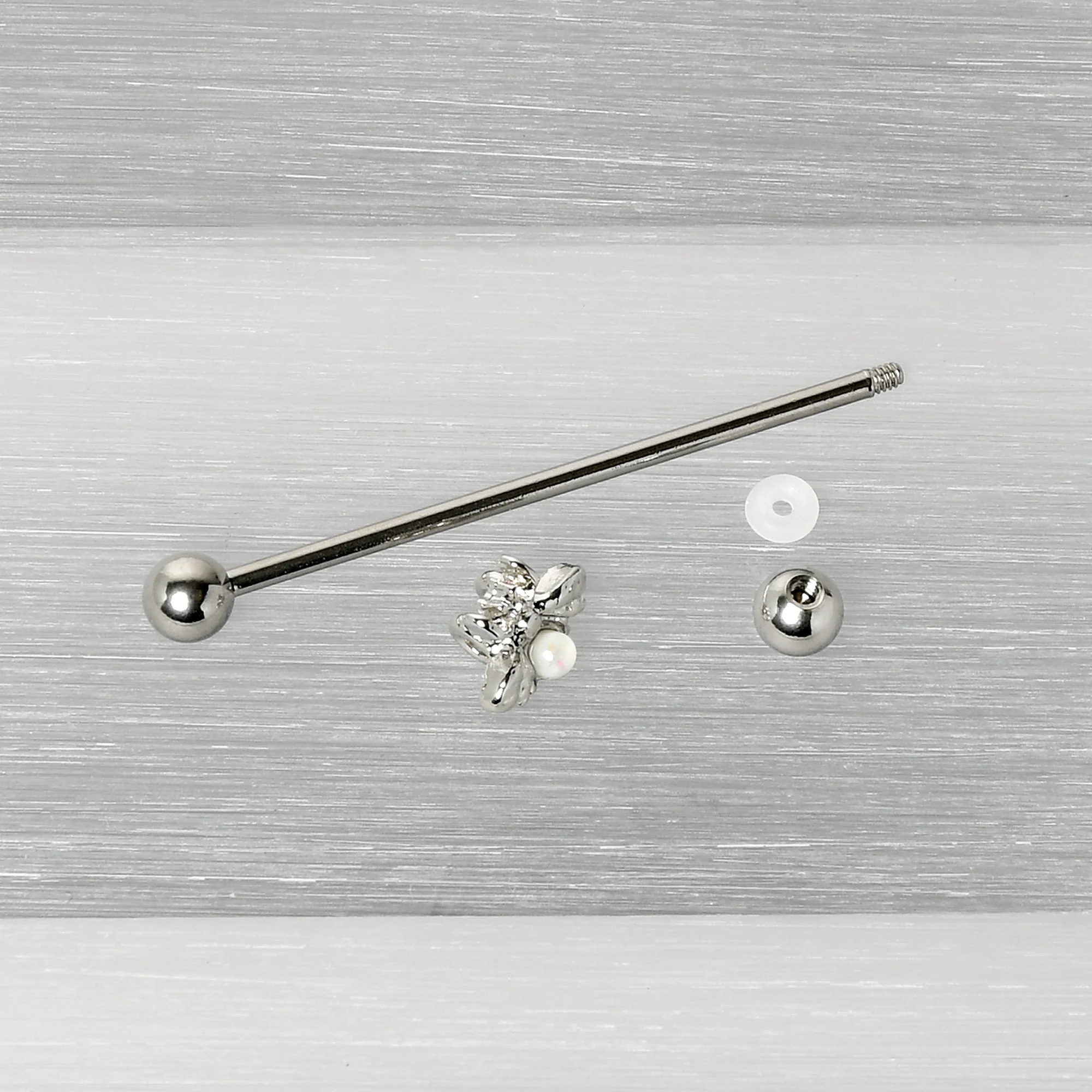 14G White Faux Opal Bee Beautiful Insect Industrial Barbell 38mm - Image 6
