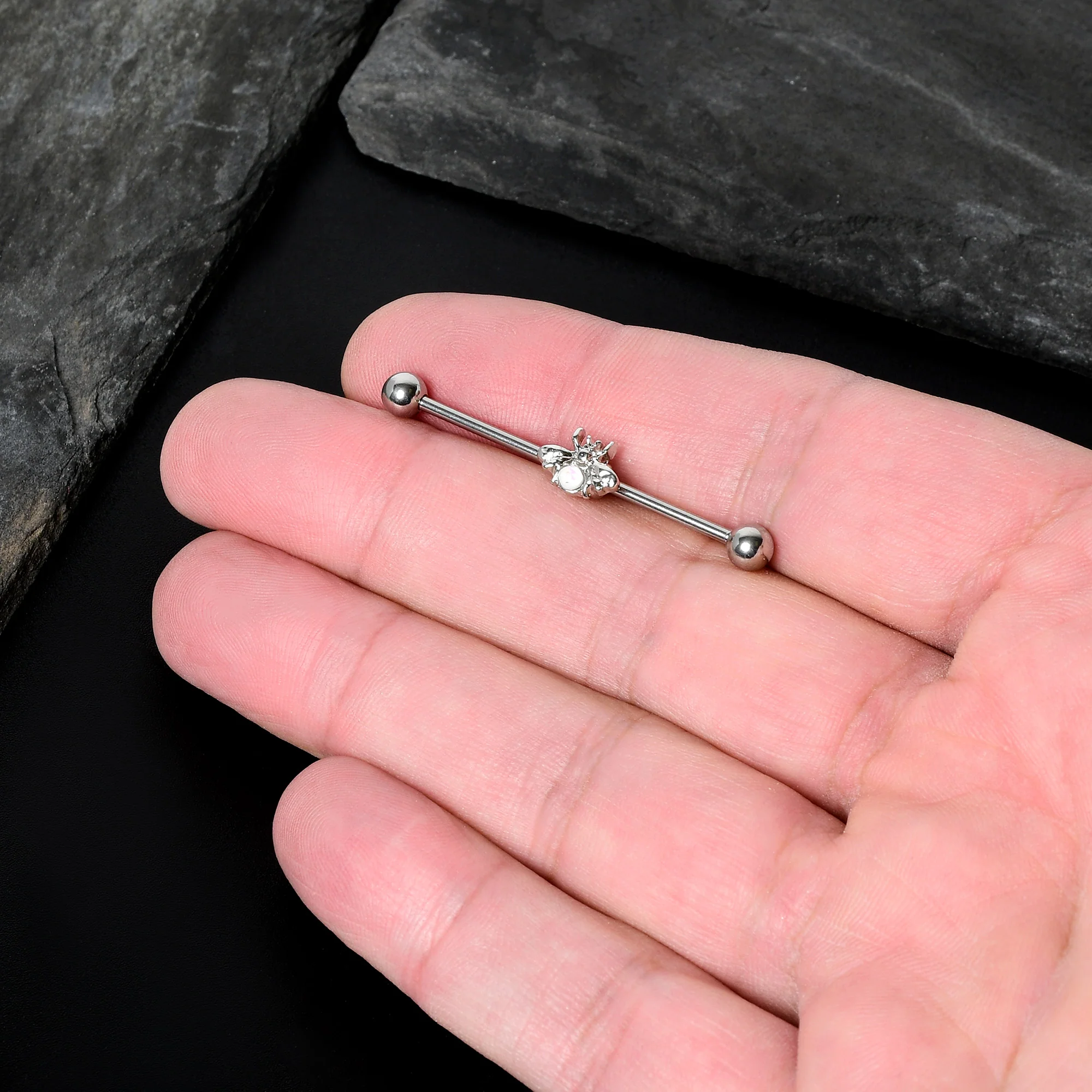 14G White Faux Opal Bee Beautiful Insect Industrial Barbell 38mm - Image 7