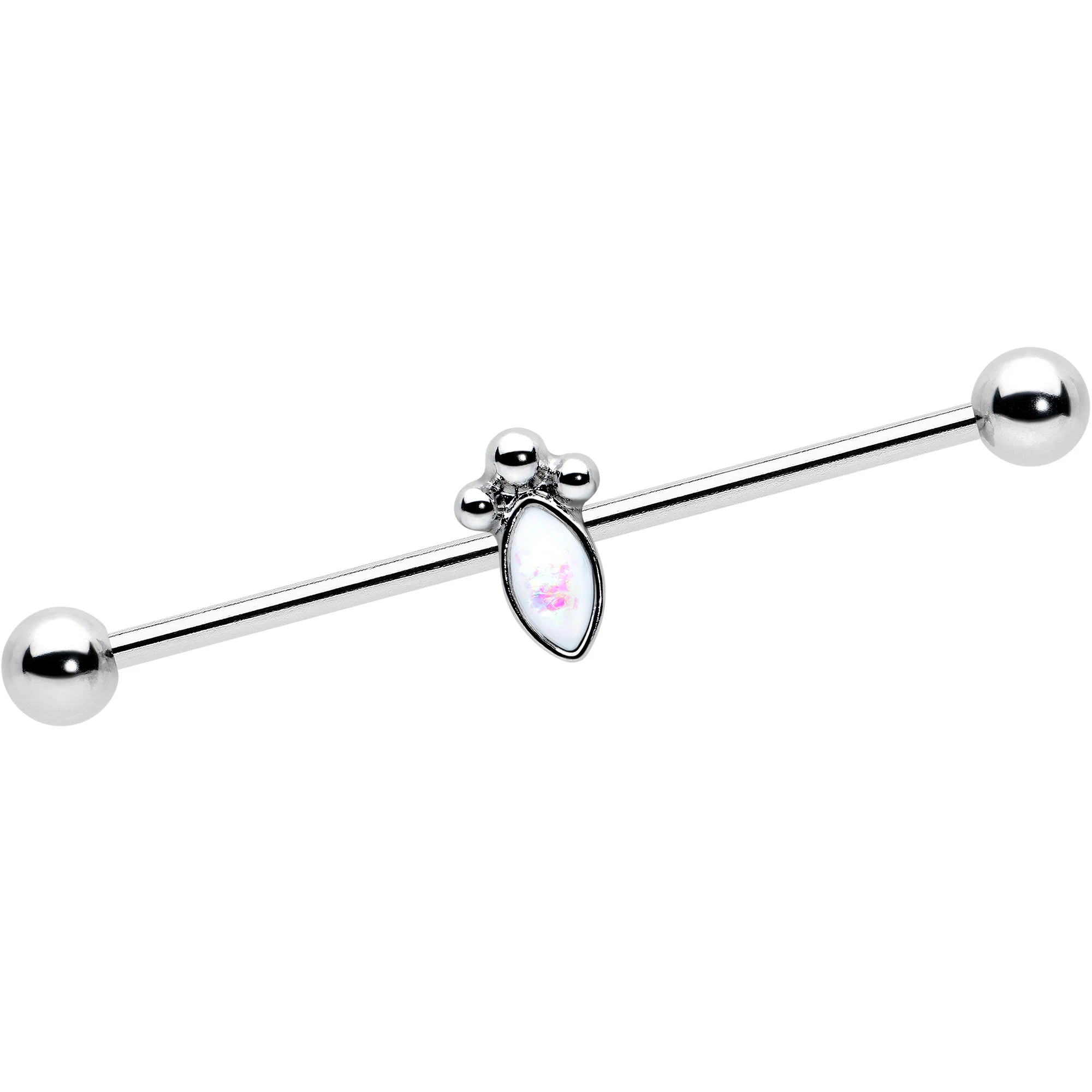 14G White Faux Opal Deco Oval Industrial Barbell 38mm