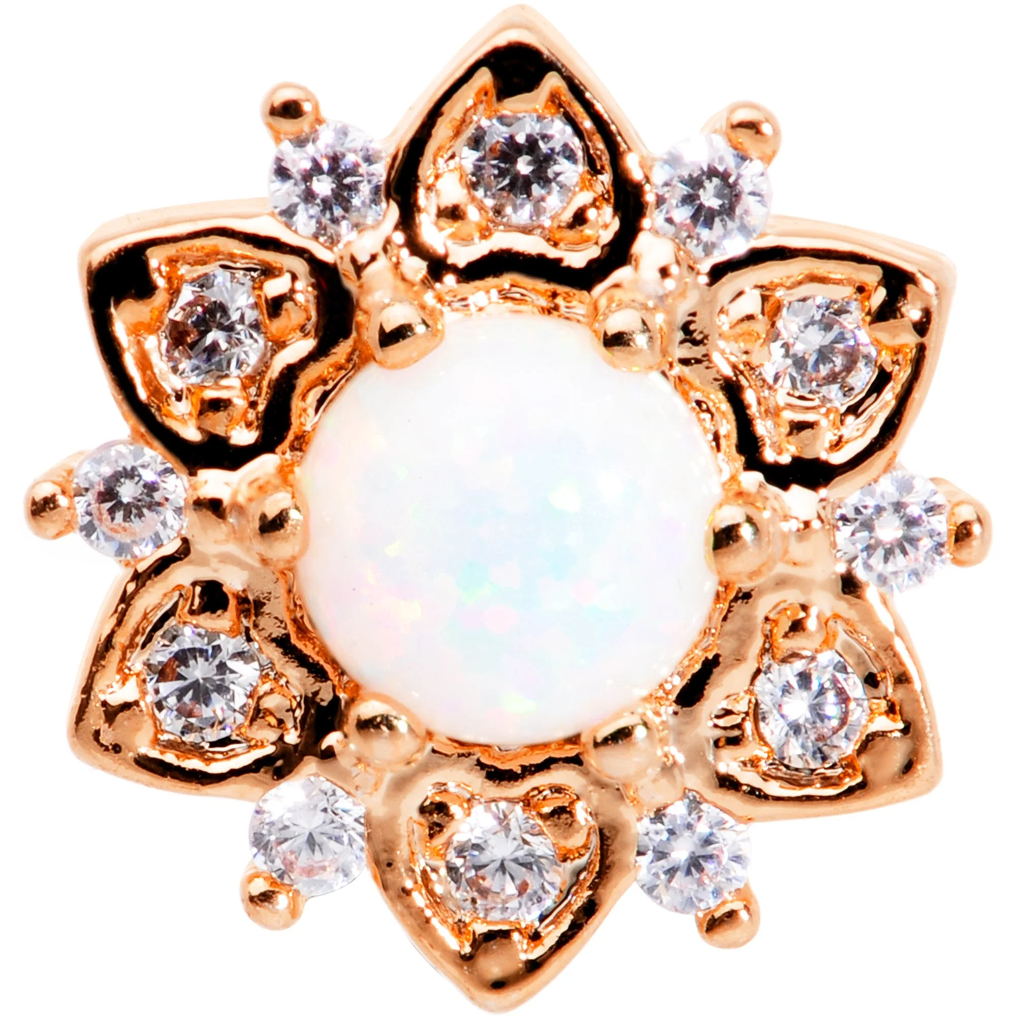 14G White Faux Opal Rose Gold Tone Floral Glam Dermal Anchor Top - Image 2