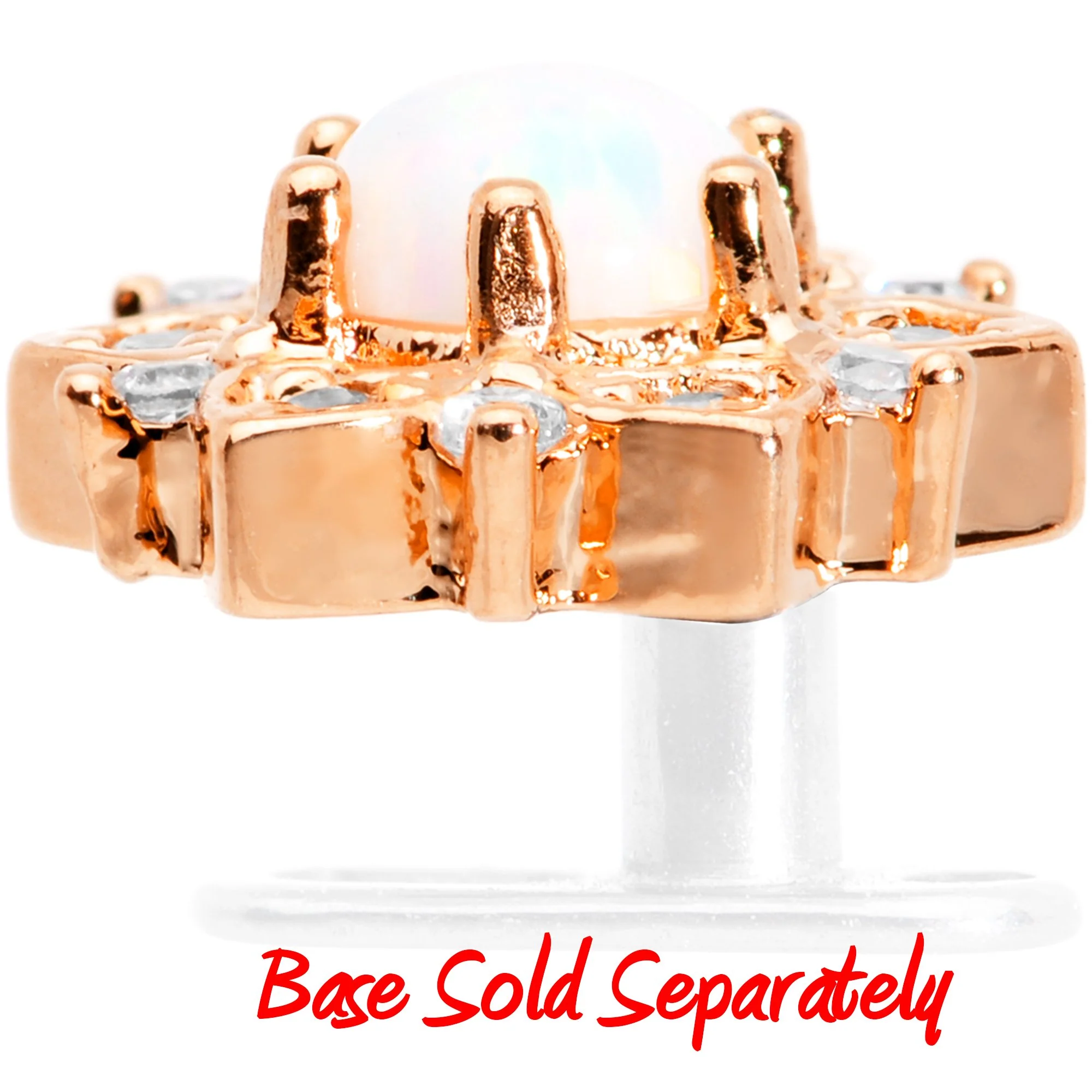 14G White Faux Opal Rose Gold Tone Floral Glam Dermal Anchor Top - Image 3