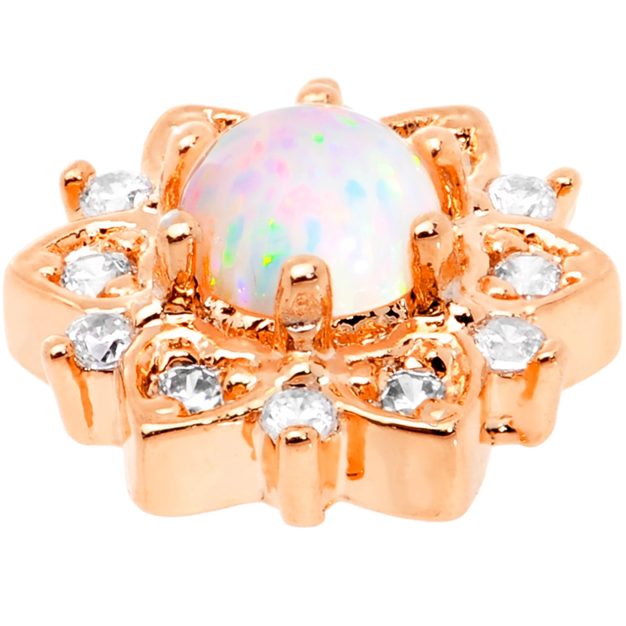 14G White Faux Opal Rose Gold Tone Floral Glam Dermal Anchor Top - Image 5
