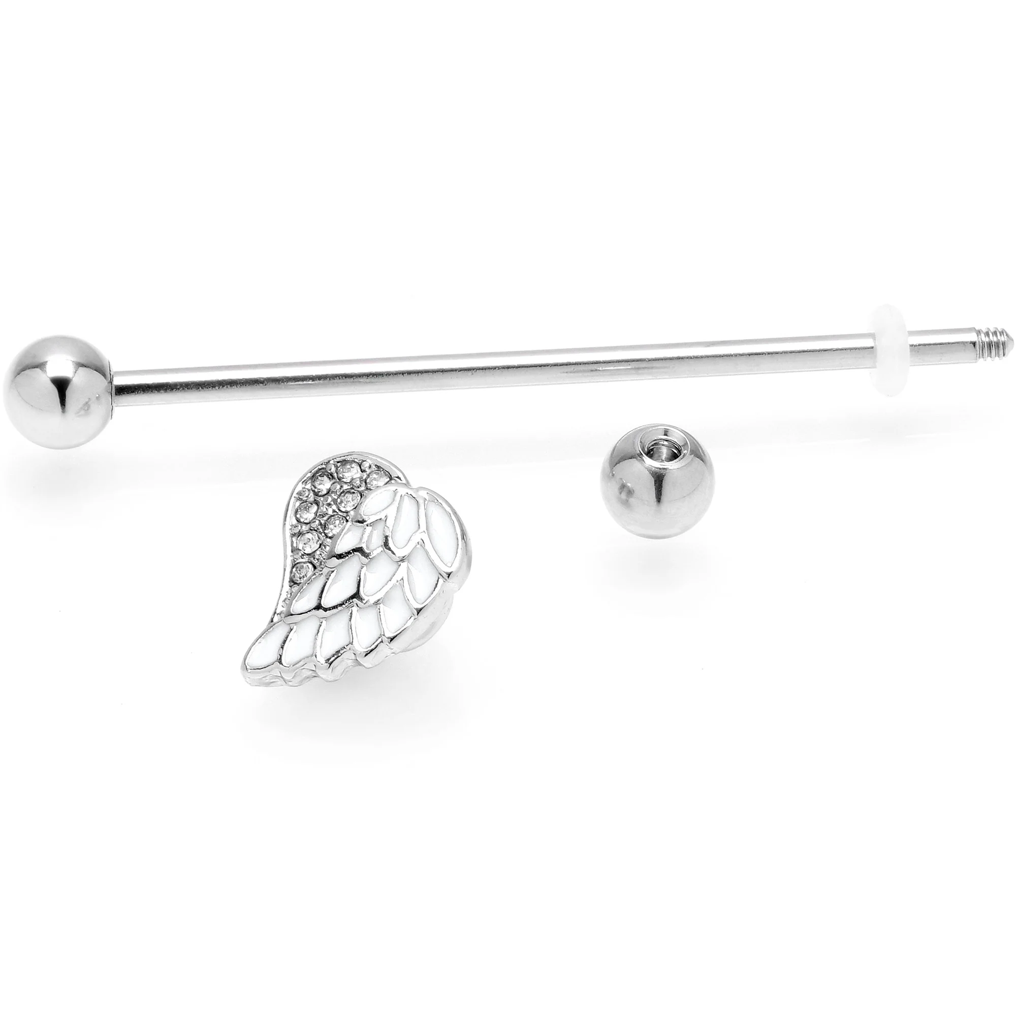 14G White Heavenly Heart Angel Wings Industrial Barbell 38mm - Image 2