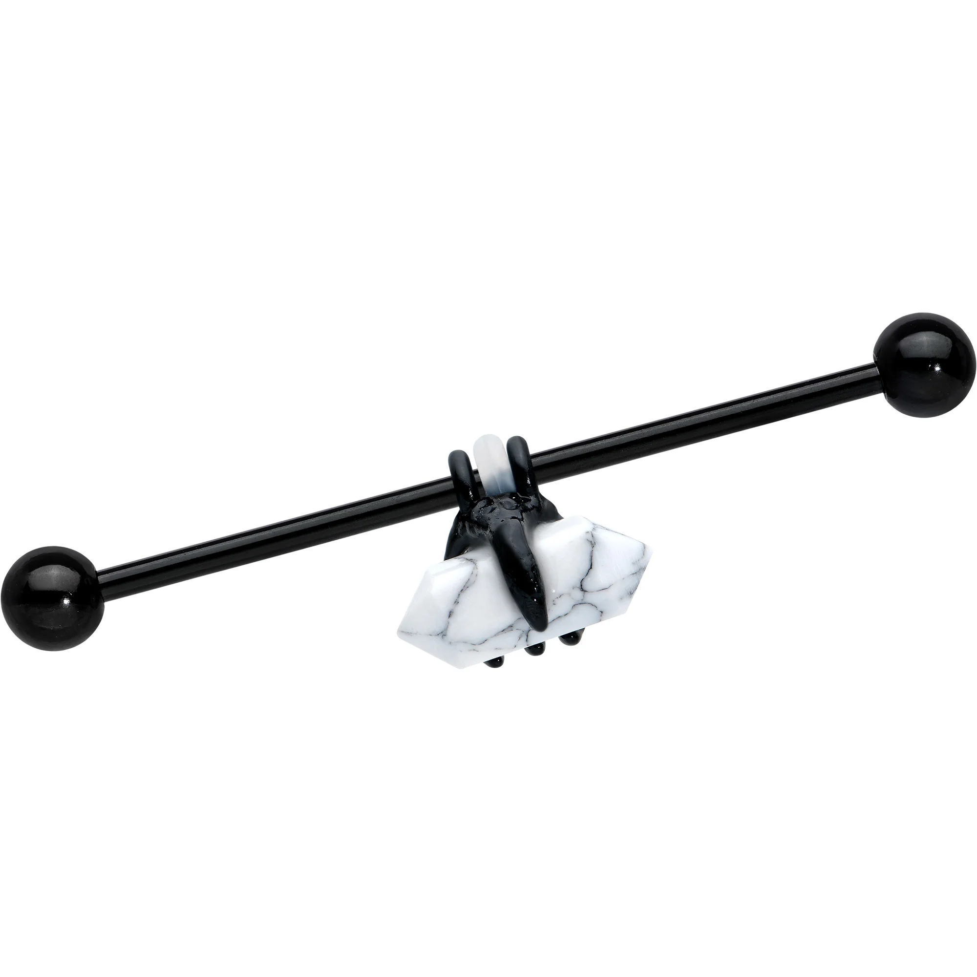14G White Howlite Black Claw Industrial Barbell 38mm - Image 2