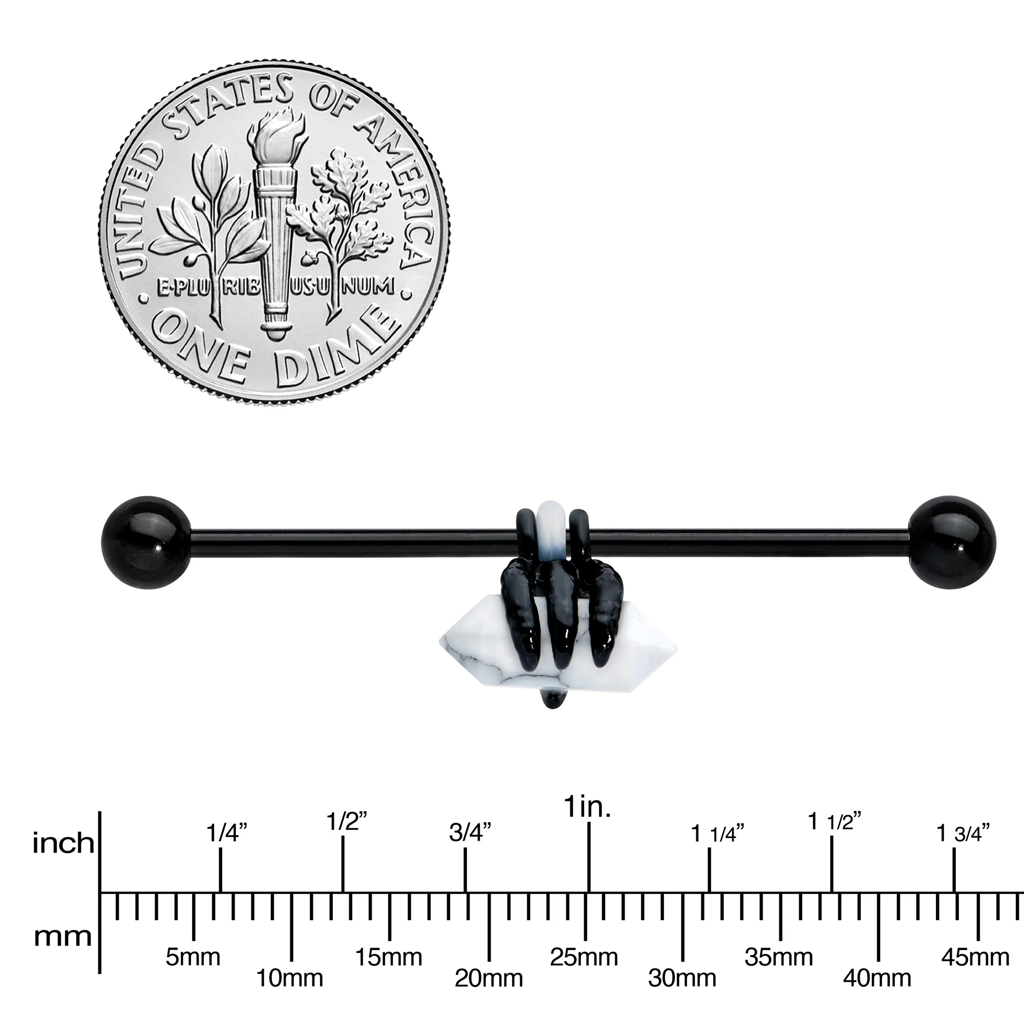 14G White Howlite Black Claw Industrial Barbell 38mm - Image 3
