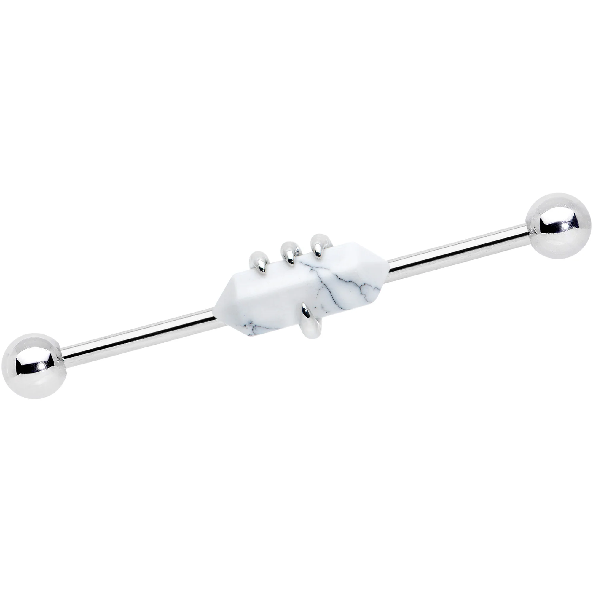14G White Howlite Claw Industrial Barbell 38mm - Image 2