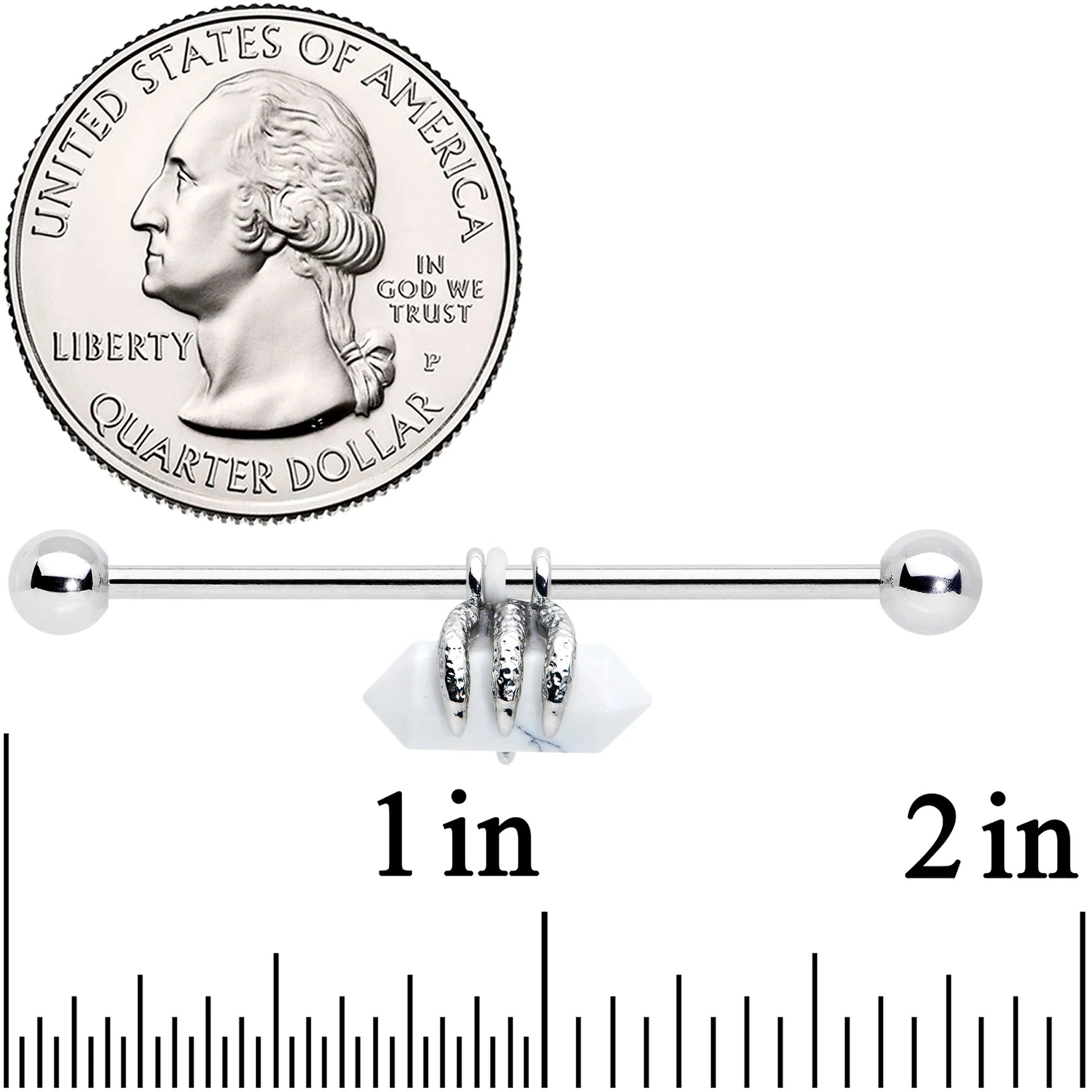 14G White Howlite Claw Industrial Barbell 38mm - Image 3