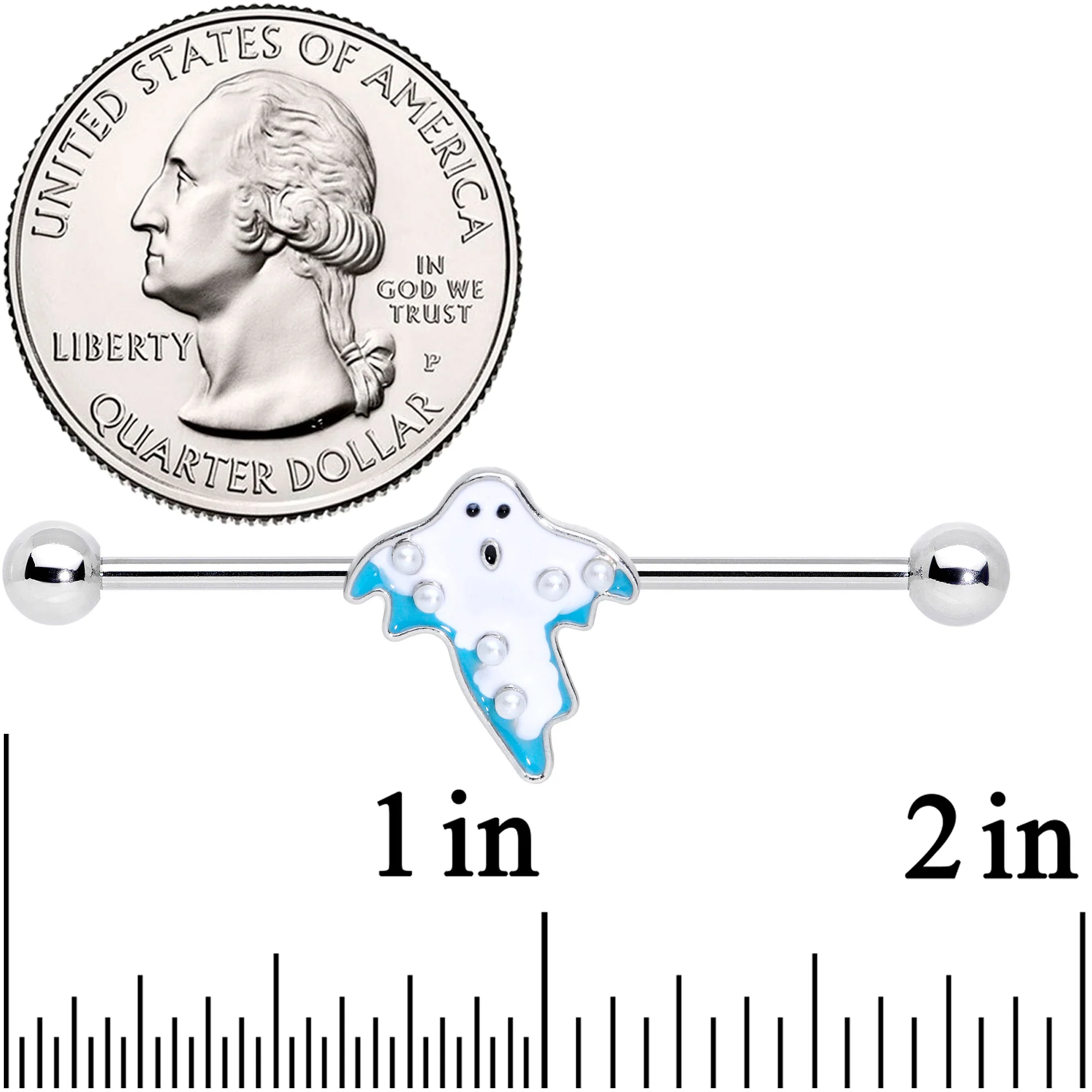 14G White Orb Ghost Halloween Industrial Barbell 38mm - Image 6