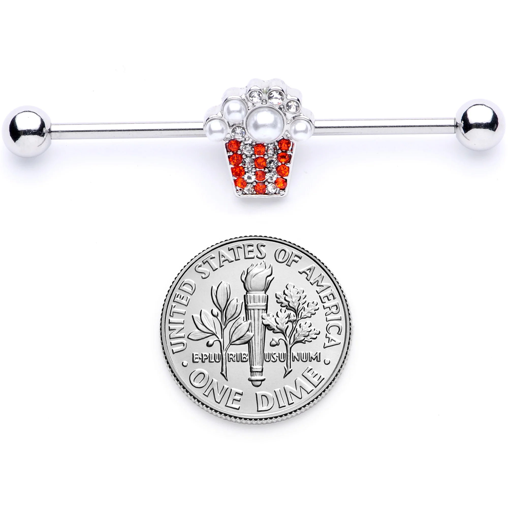 14G White Orb Movie Night Popcorn Industrial Barbell 38mm - Image 6