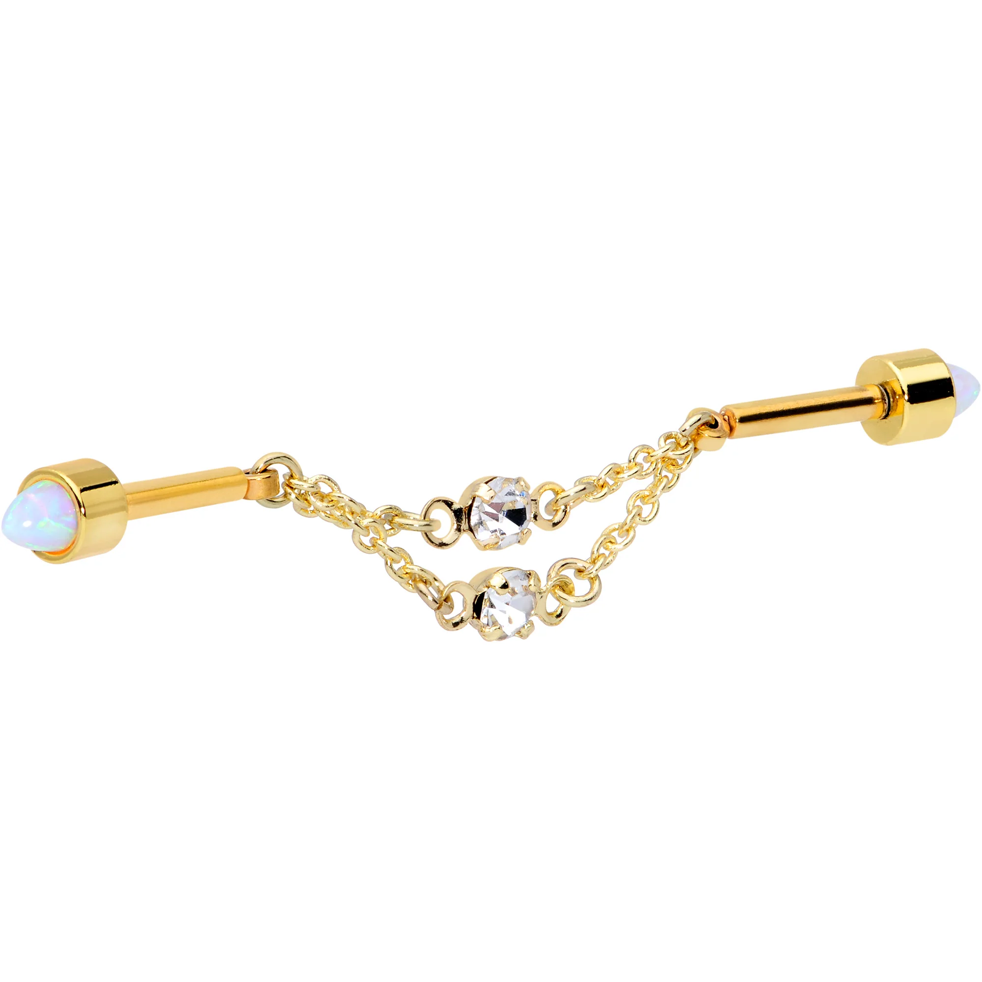 14G White Synth Opal Gold Tone Dangle Double Industrial 38mm - Image 2