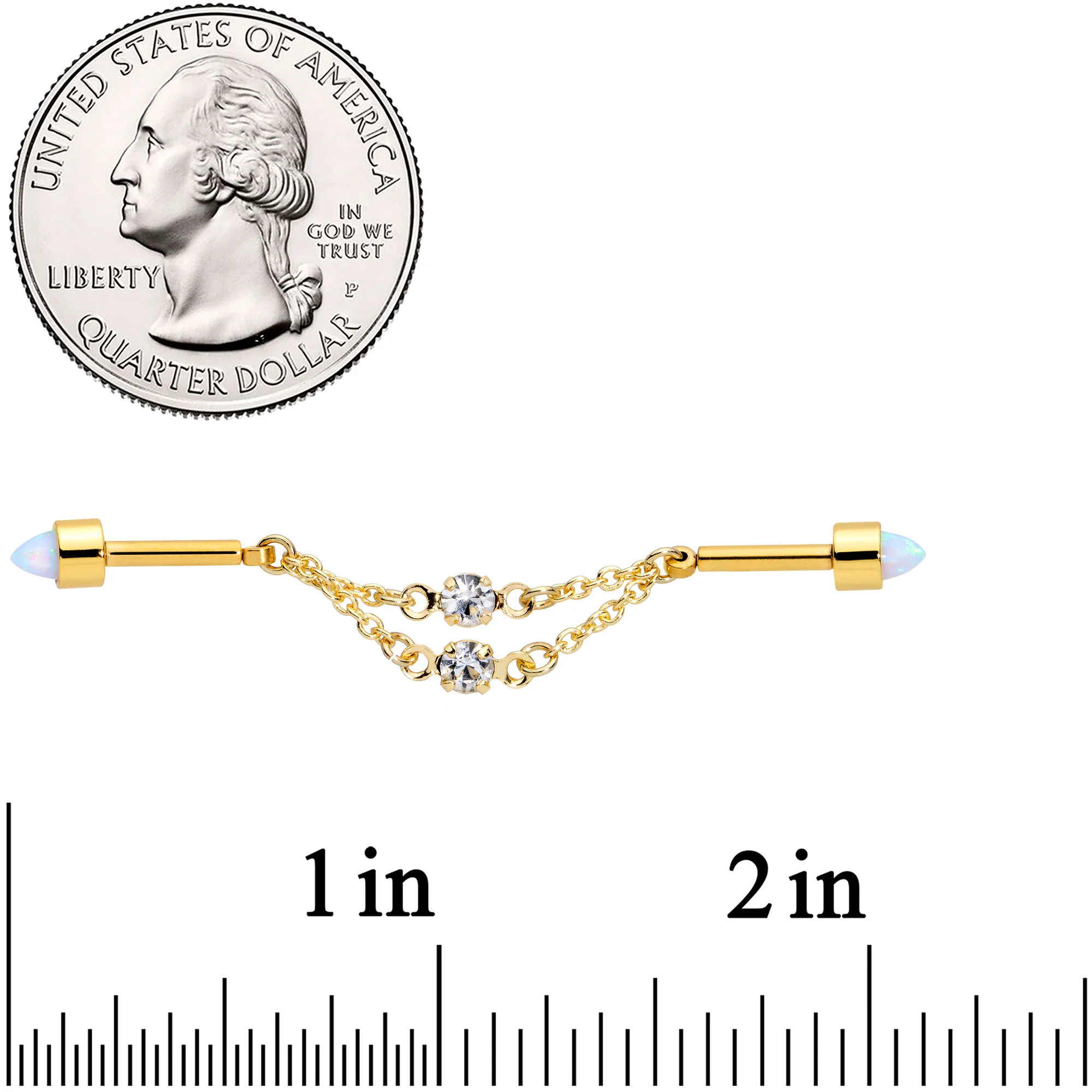14G White Synth Opal Gold Tone Dangle Double Industrial 38mm - Image 3
