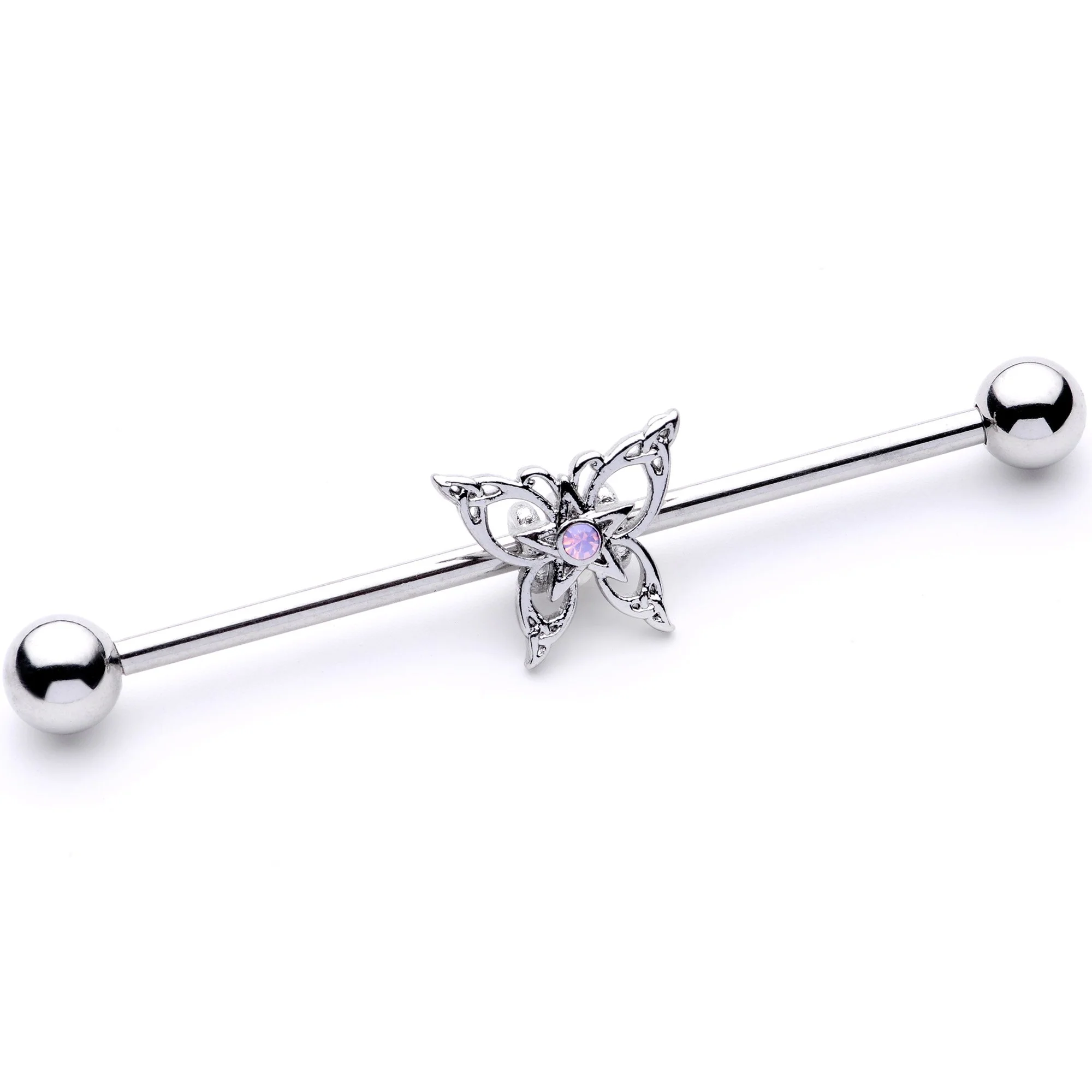 14G White Synthetic Opal Butterfly Industrial Barbell 38mm