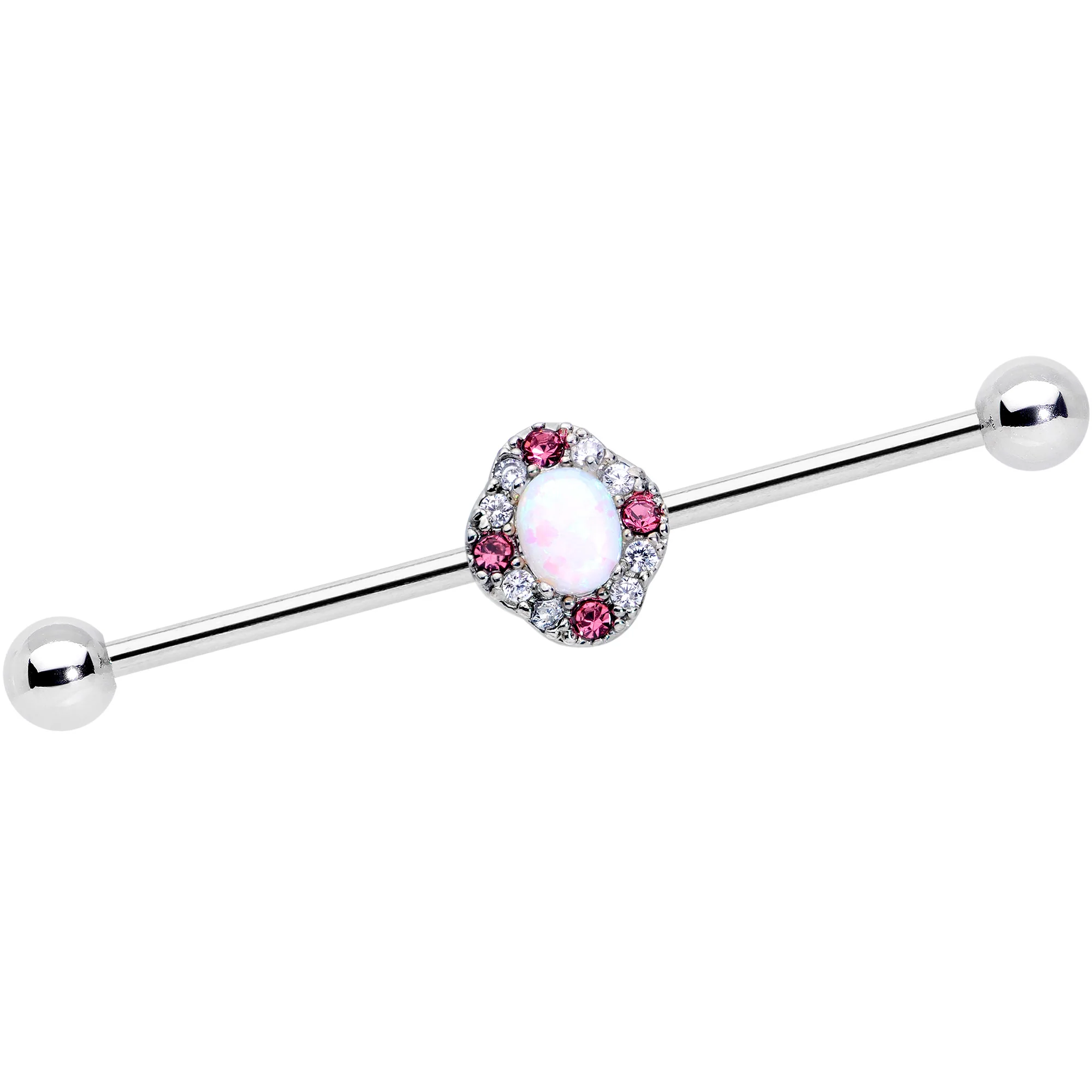 14G White Synthetic Opal Glam Oval Industrial Barbell 38mm