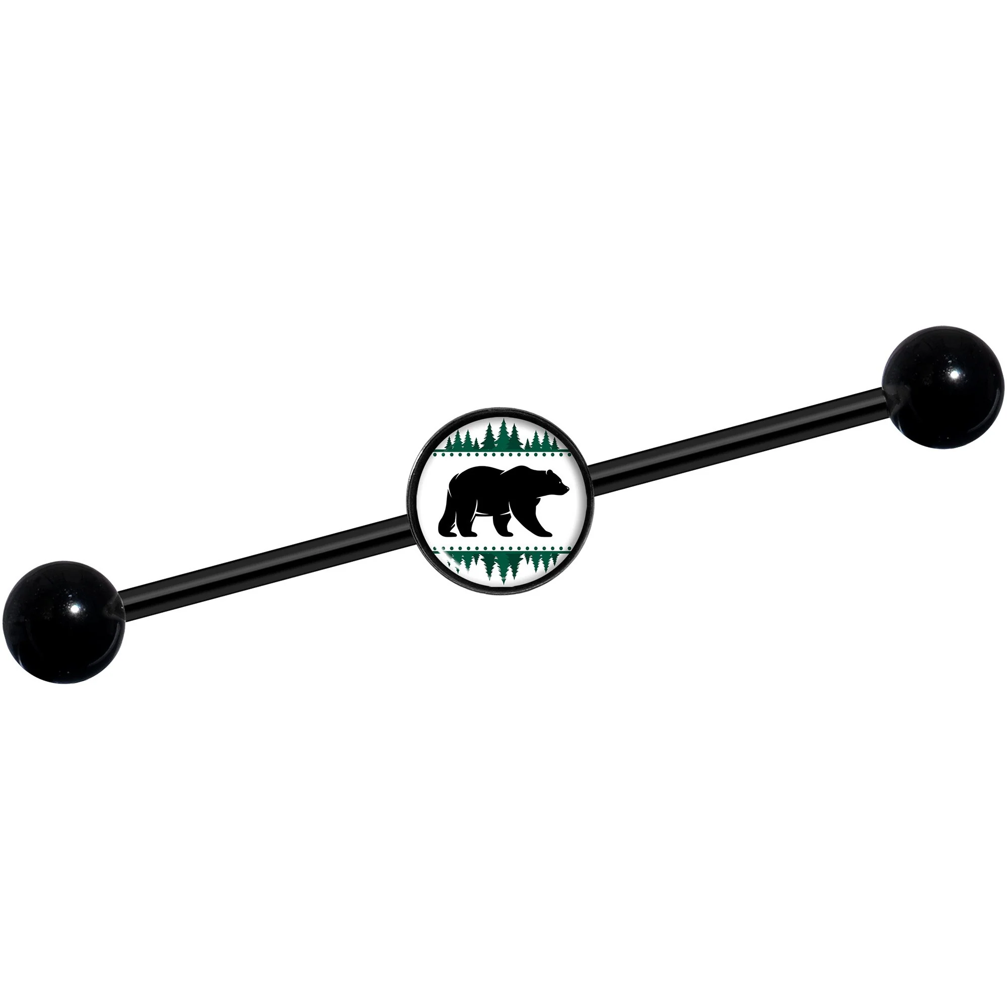14G Winter Polar Bear in Woods Black Industrial Barbell 37mm - Image 5
