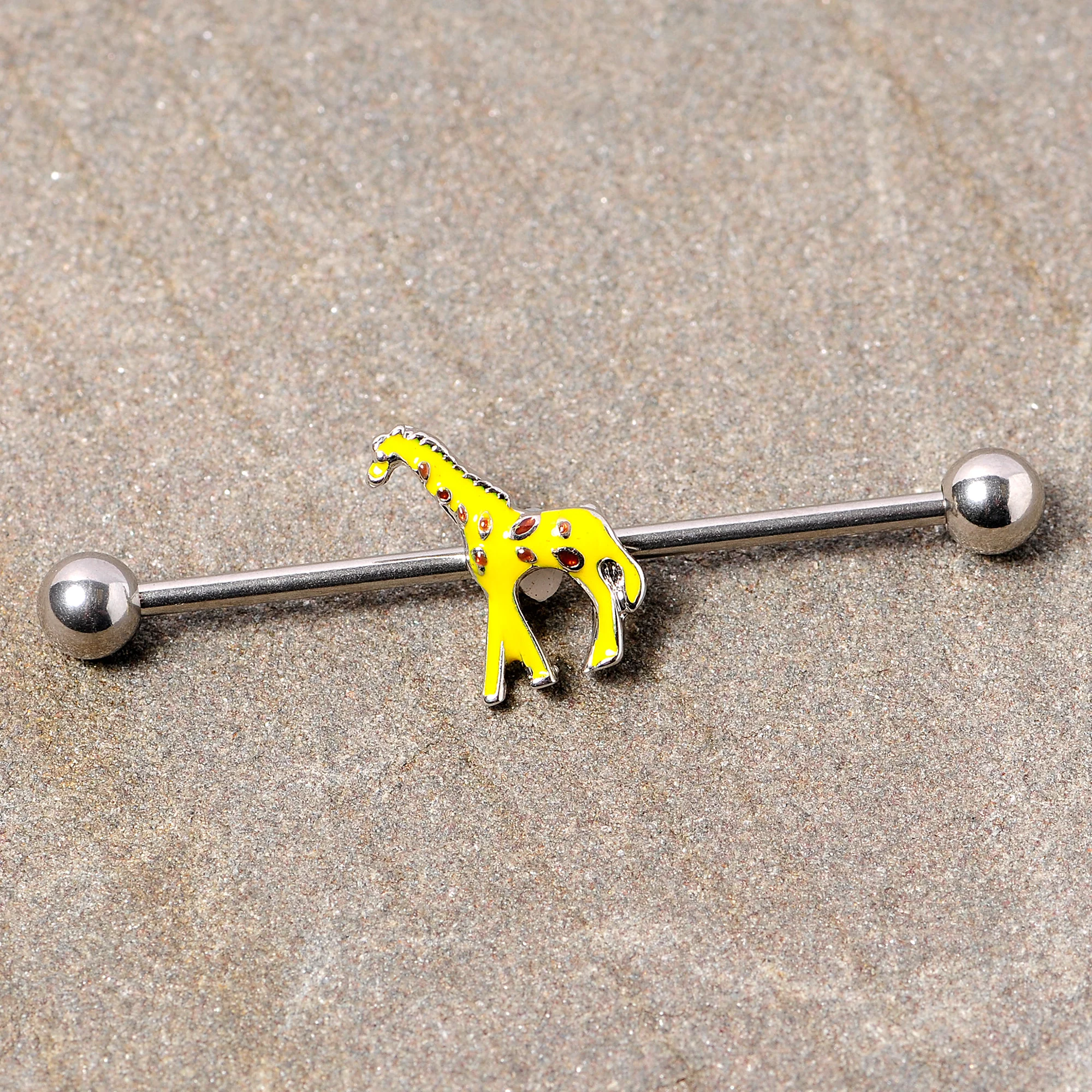 14G Yellow Brown Giraffe Industrial Barbell 38mm - Image 2