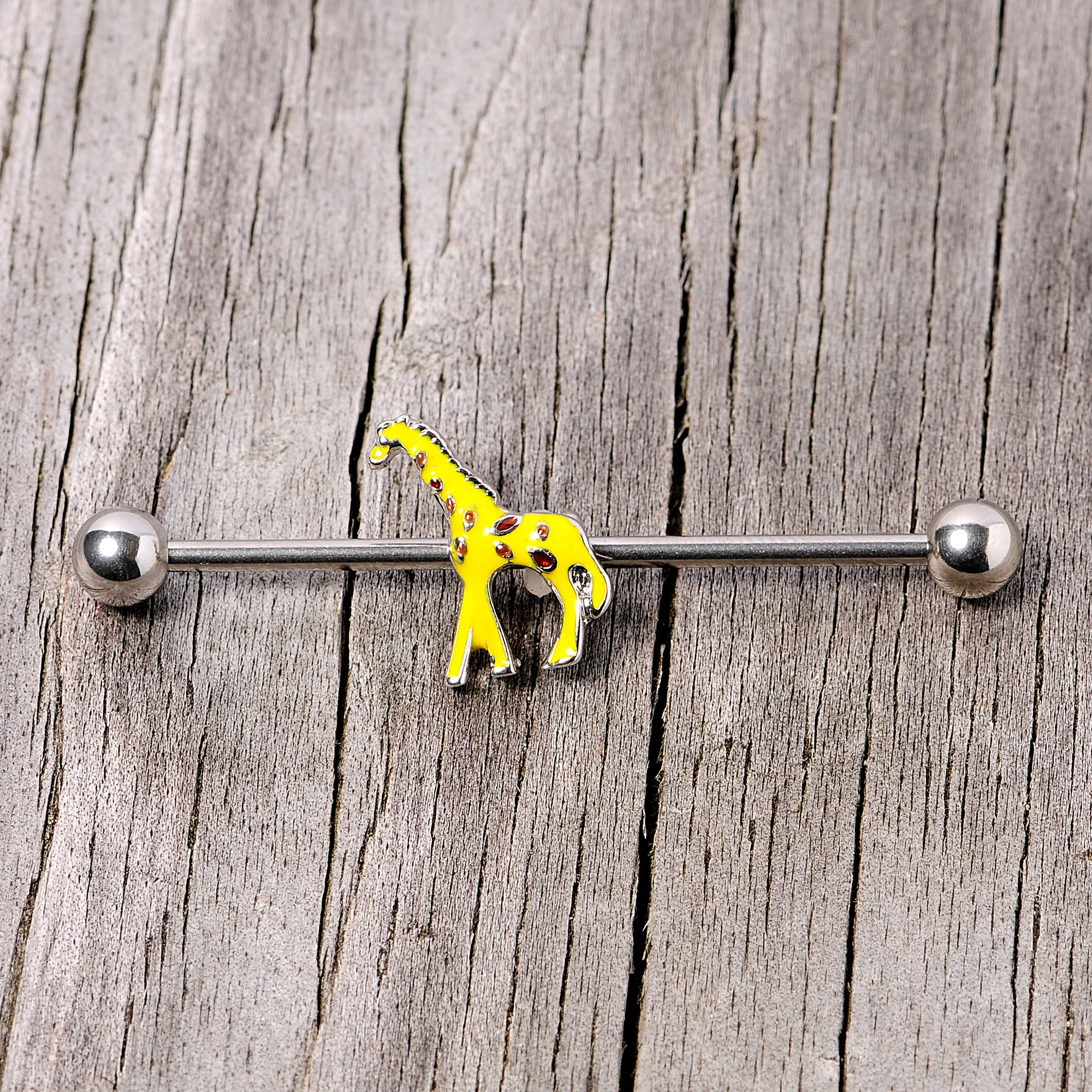 14G Yellow Brown Giraffe Industrial Barbell 38mm - Image 3